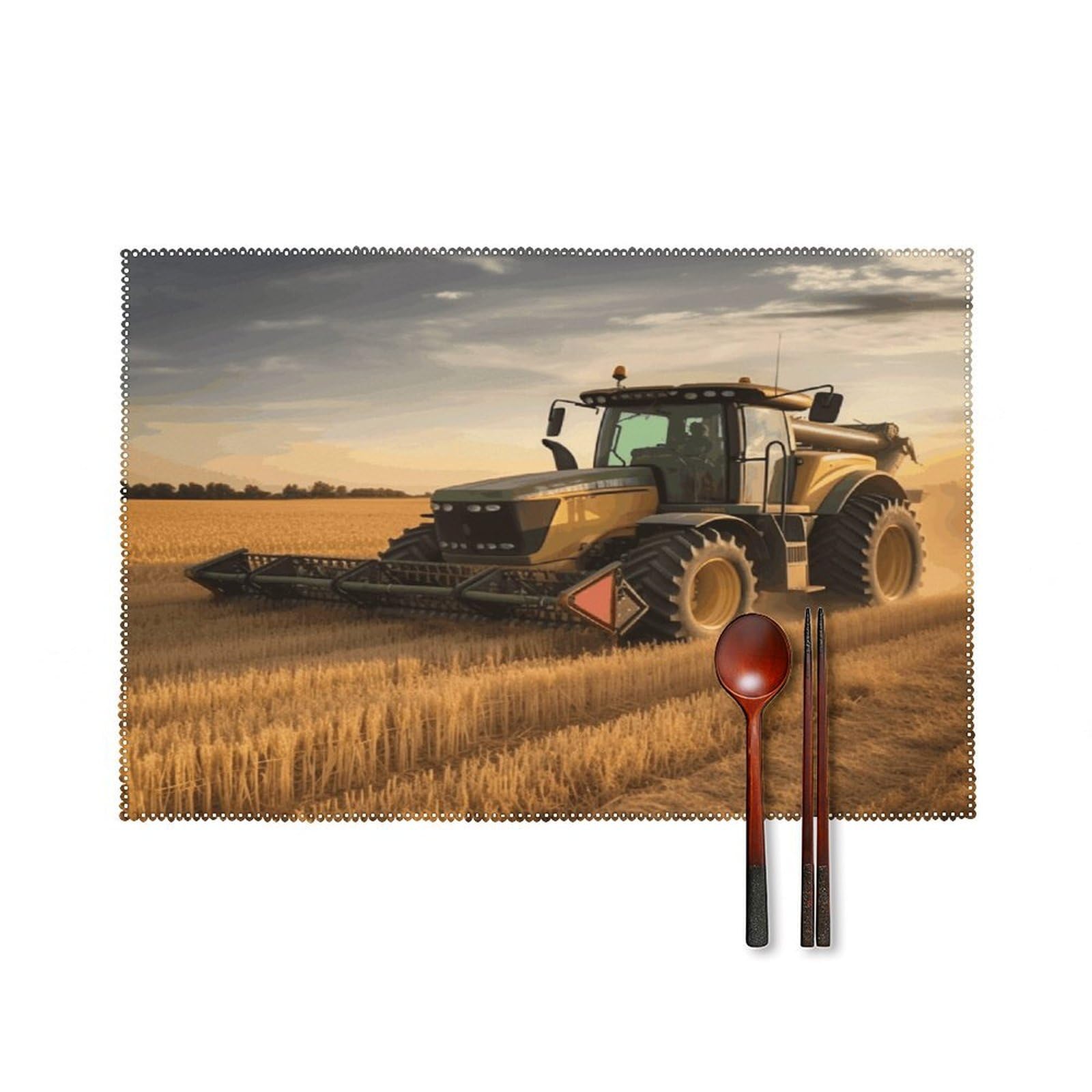 Farm Tractor Harvest Placemats Set of 4 Heat Resistant Non-Slip Place Mats Reusable Dining Table Mats Canvas Place Mat Anti-Fading Waterproof Placemats for Dining Table Decor