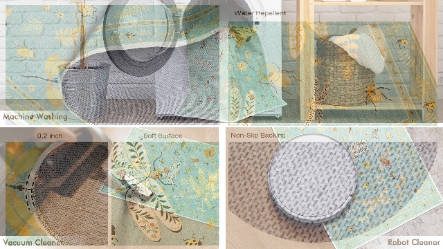 Tapete redondo lavable 4' antideslizante boho verde miniatura 7