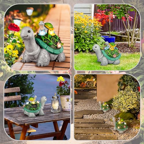 Leses MOTHE&BABY TURTLE SOLAR STATUE Garden Statues, Turtle Solar Statue Garden Decor Clearance, Cute Turtle Figurines With Baby & 7 Led Solar Lights Lawn Decorations thumb #5