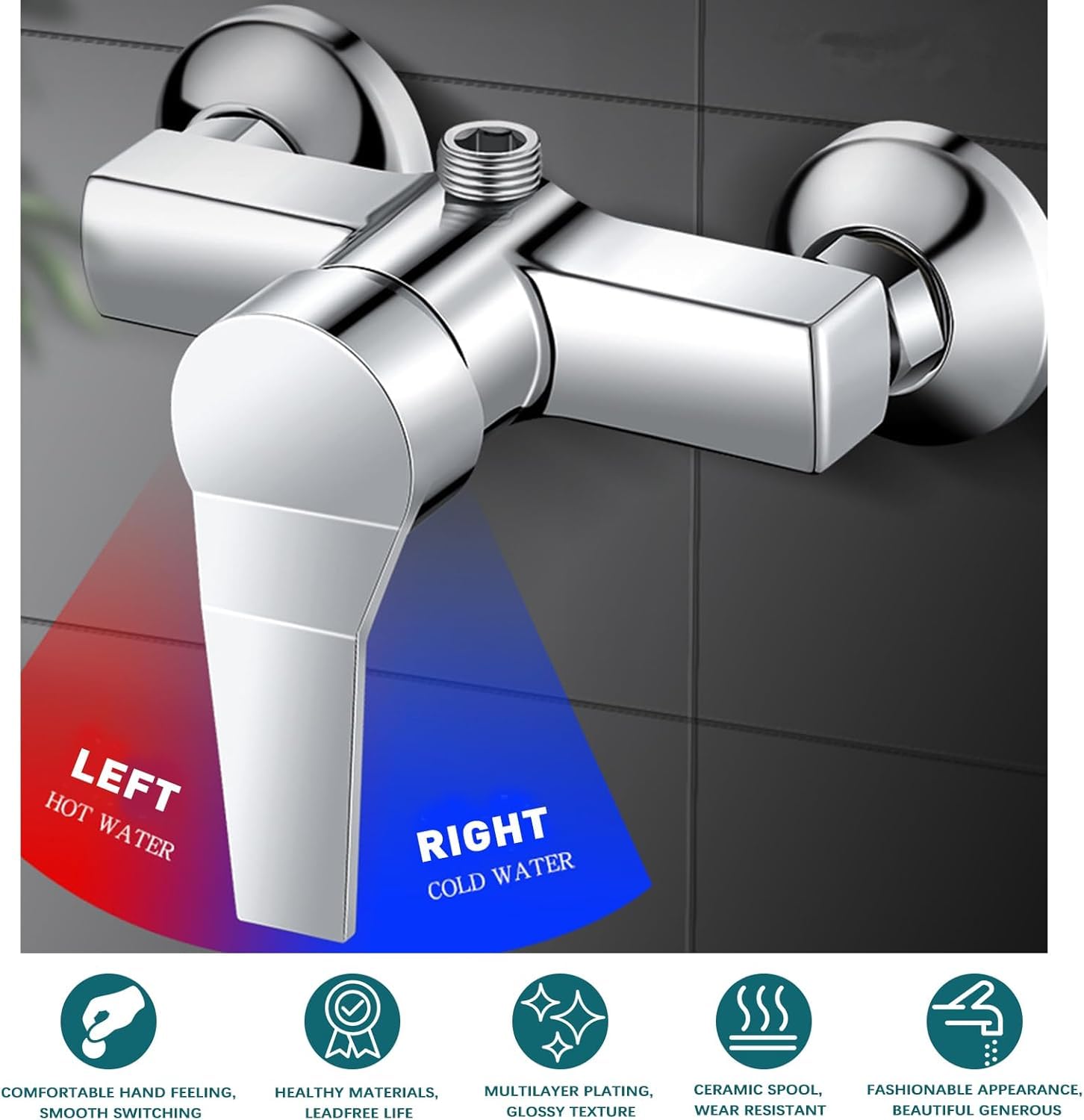 Robinet de douche monocommande, en acier inoxydable, mitigeur de douche avec contrôle manuel, interrupteur de valve sanitaire, robinet de bain pour eau froide et chaude