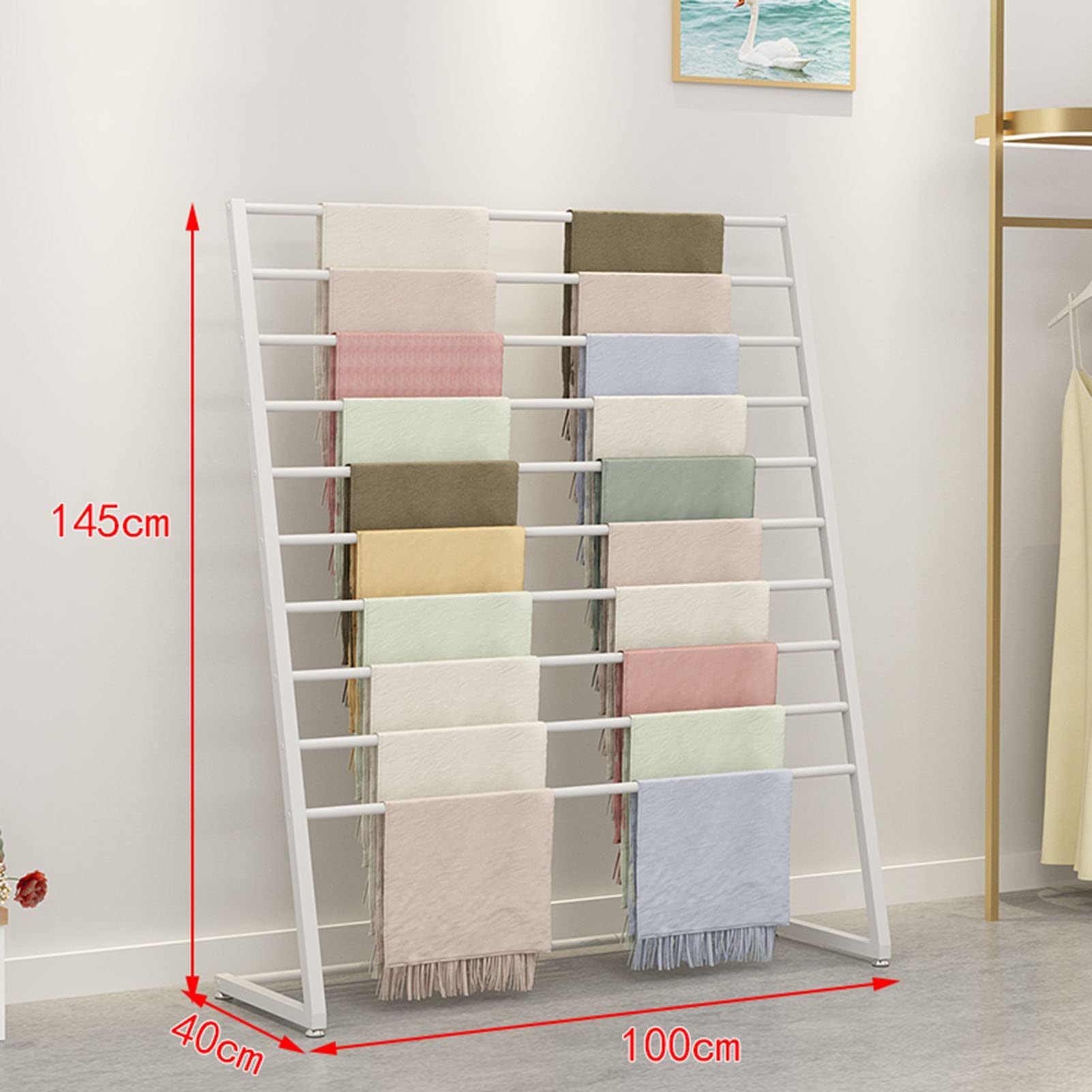 Soporte para pañuelos - Perchas metálicas para hijabs - Perchero de pie para Pantalones de Traje - Estante Organizador Colgante para sábanas, pantalón de Tela p,White-100X40X145CM