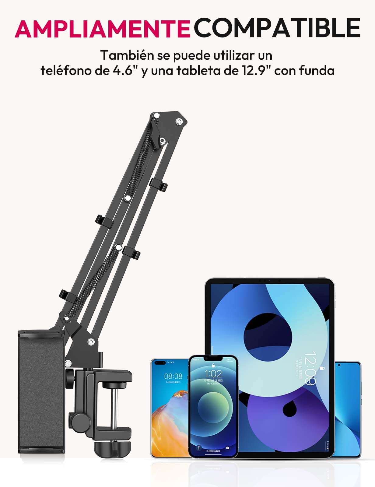 ULANZI Soporte Tablet Cama, 360° Giratorio, Aluminio para iPad 2021 Pro 9.7, 10.5, 12.9, Air Mini 3, 4, 5, Samsung Tab y Huawei MediaPad