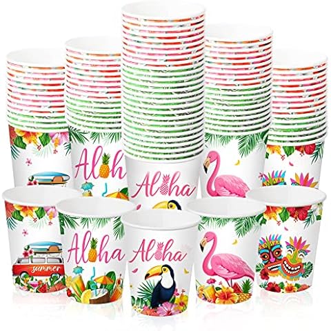 Roshtia 100 Pieces Hawaiian Disposable Cups Cover