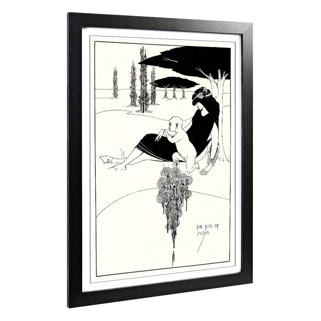 Big Box Art Framed Print of Aubrey Beardsley The Kiss of Judas Design | Wall Art Picture | Home Decor for Kitchen, Living Room, Bedroom, Hallway, Black, A2 / 24.5x18 Inch / 62x45cm