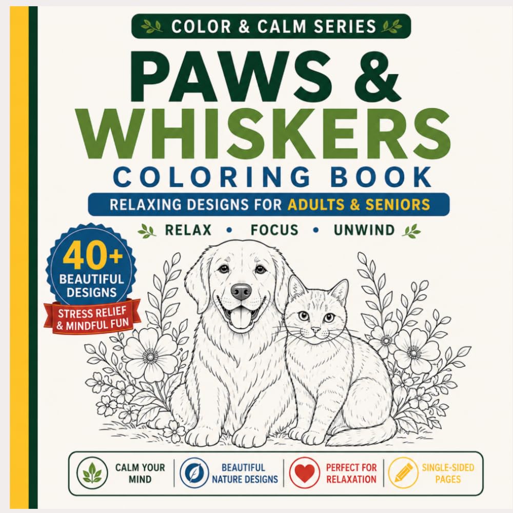 PAWS & WHISKERS: An Adult Coloring Book of Adorable Cats, Dogs and Their Charming World (COLOR & CALM SERIES)