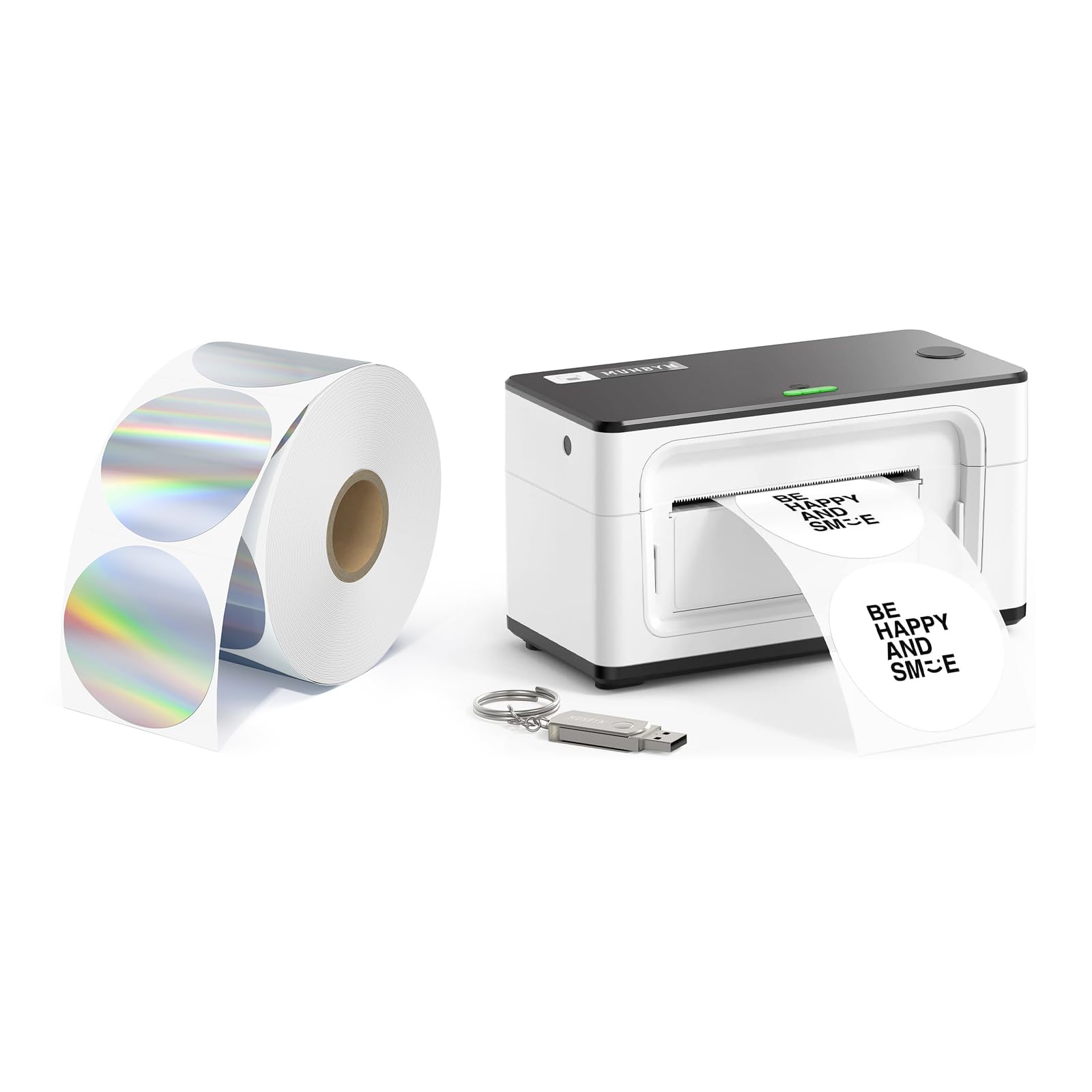 MUNBYN Holographic Silver Thermal Sticker Labels 2.25"x1.25" and Thermal Label Printer