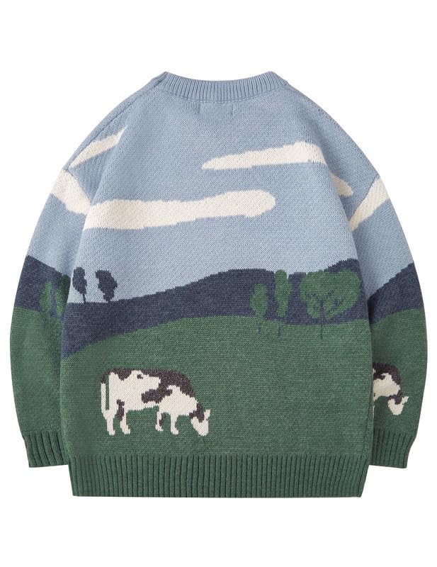 Image of Vamtac Mens Oversized Sweater Vintage Graphic Pullover Crewneck Knit Jumper Y2K Unisex Streetwear 2026 Fall Tops