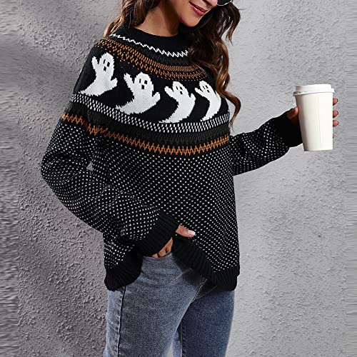 Image of JUNBOON Women's Casual Leopard Print Knitted Pullover Sweaters Long Sleeve Crew Neck Jumper Tops