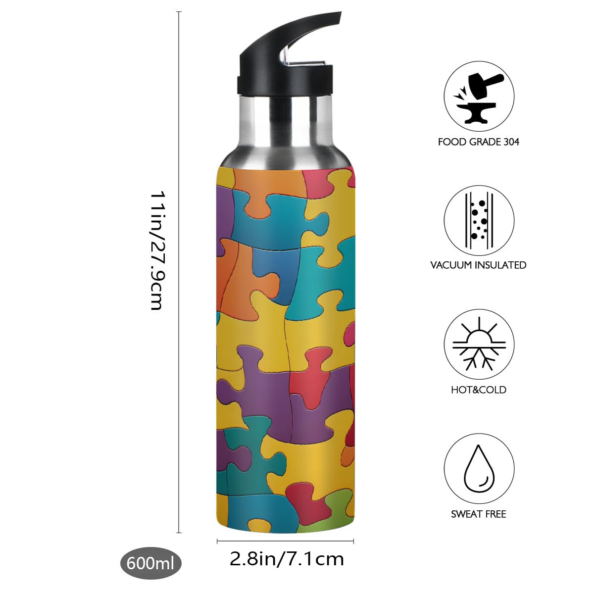 Amazon.com: JXDXHCW Colorful Jigsaw Puzzles Pattern Water Bottle