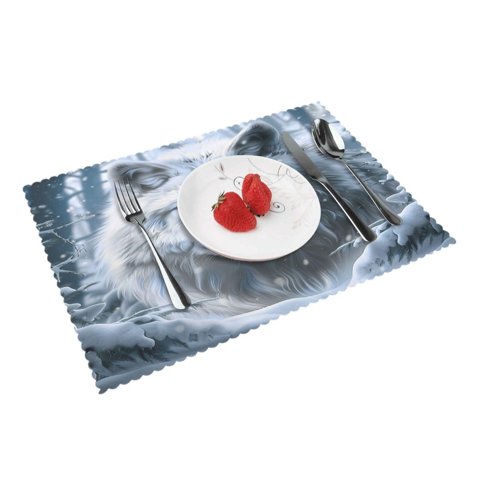 Snowy Wolf (1) Placemats Set of 4 Print Table Mats Place Mats Table Decor for Kitchen Dining 12X18 in