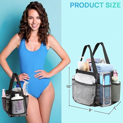 Miniatura 2 de Organizador de ducha de malla portátil para dormitorio universitario, artículos esenciales de habitación, organizador de ducha portátil con 8