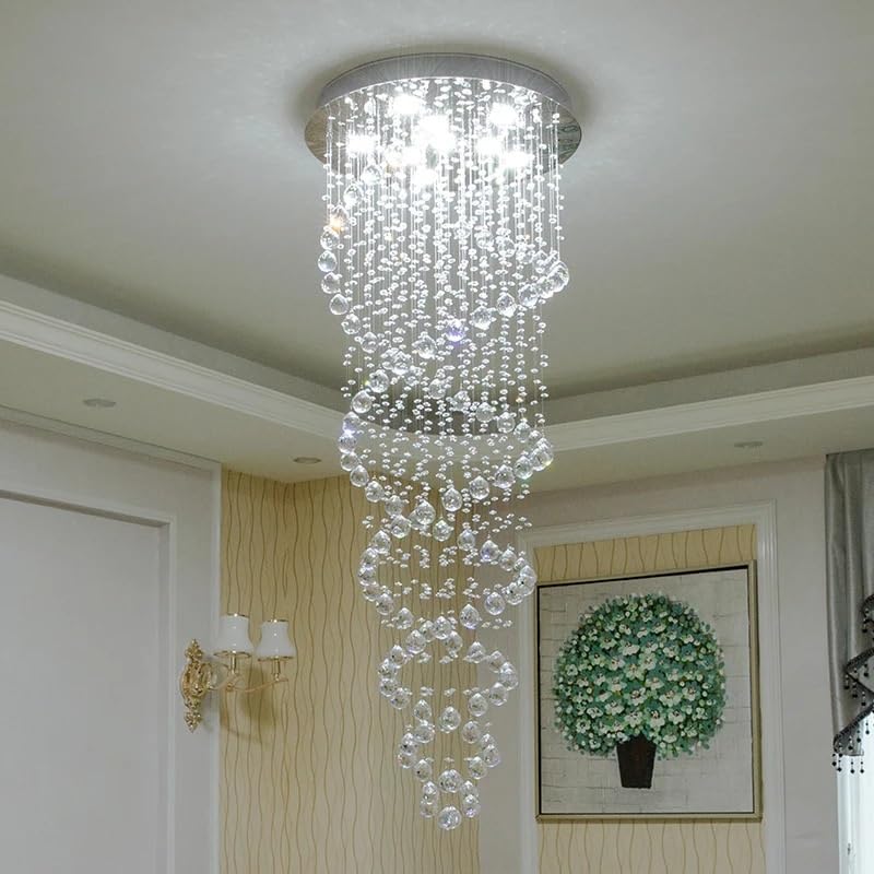 Generico Lampadario moderno, Scala Hotel Lustre Villa Vanity Camera da letto Lampada a sospensione industriale Lampadario moderno a LED a di lusso(Cold White,D35 H120CM)