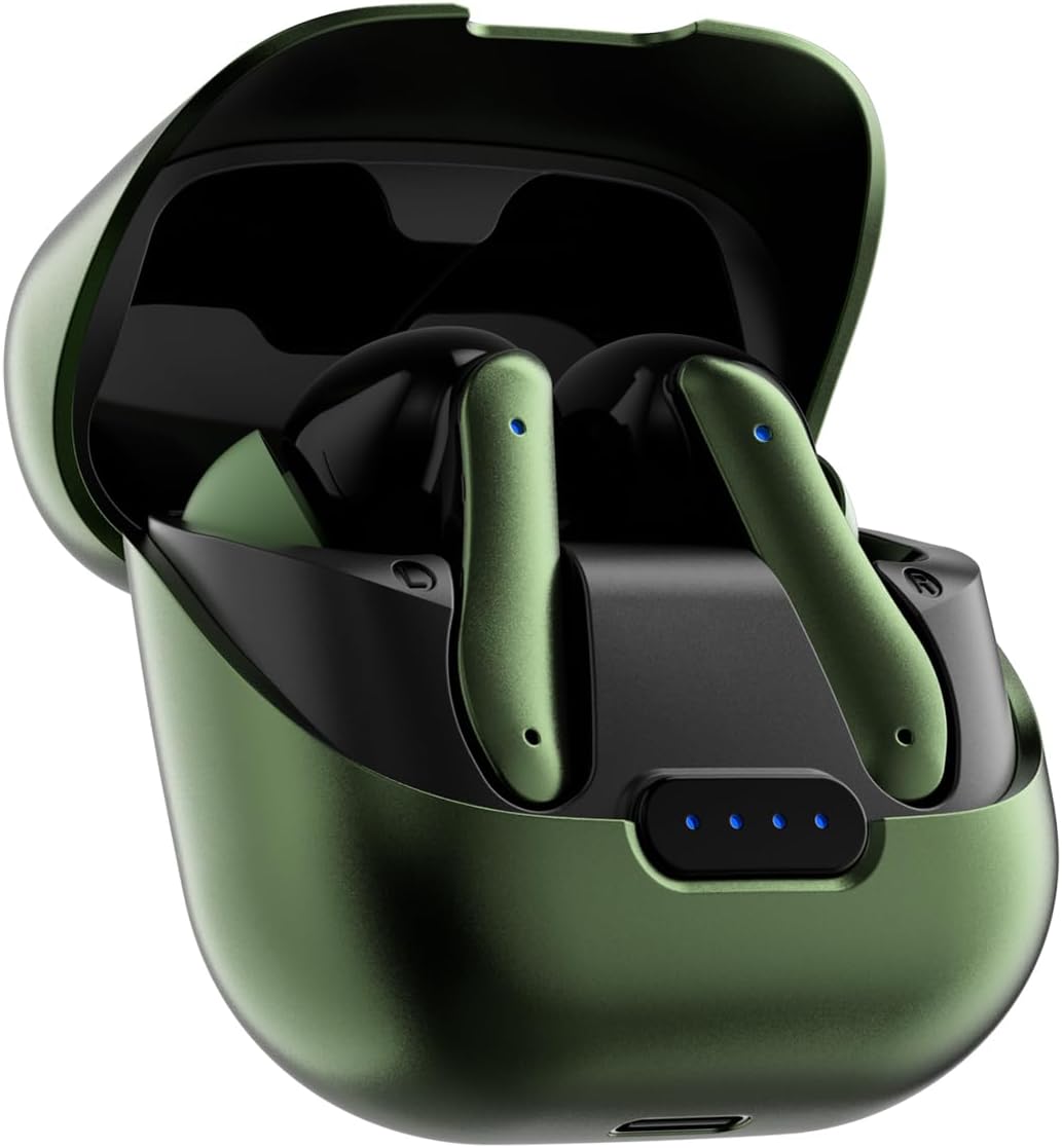 amazon basics TWS in-Ear Earbuds (AB-T01B) with Fast Charging up to 80 Hours of Playtime | Dual 10mm Driver | IPX4 Water-Resistance | Bluetooth 5.3 | Charging Case with Mic | Touch Control (Green)