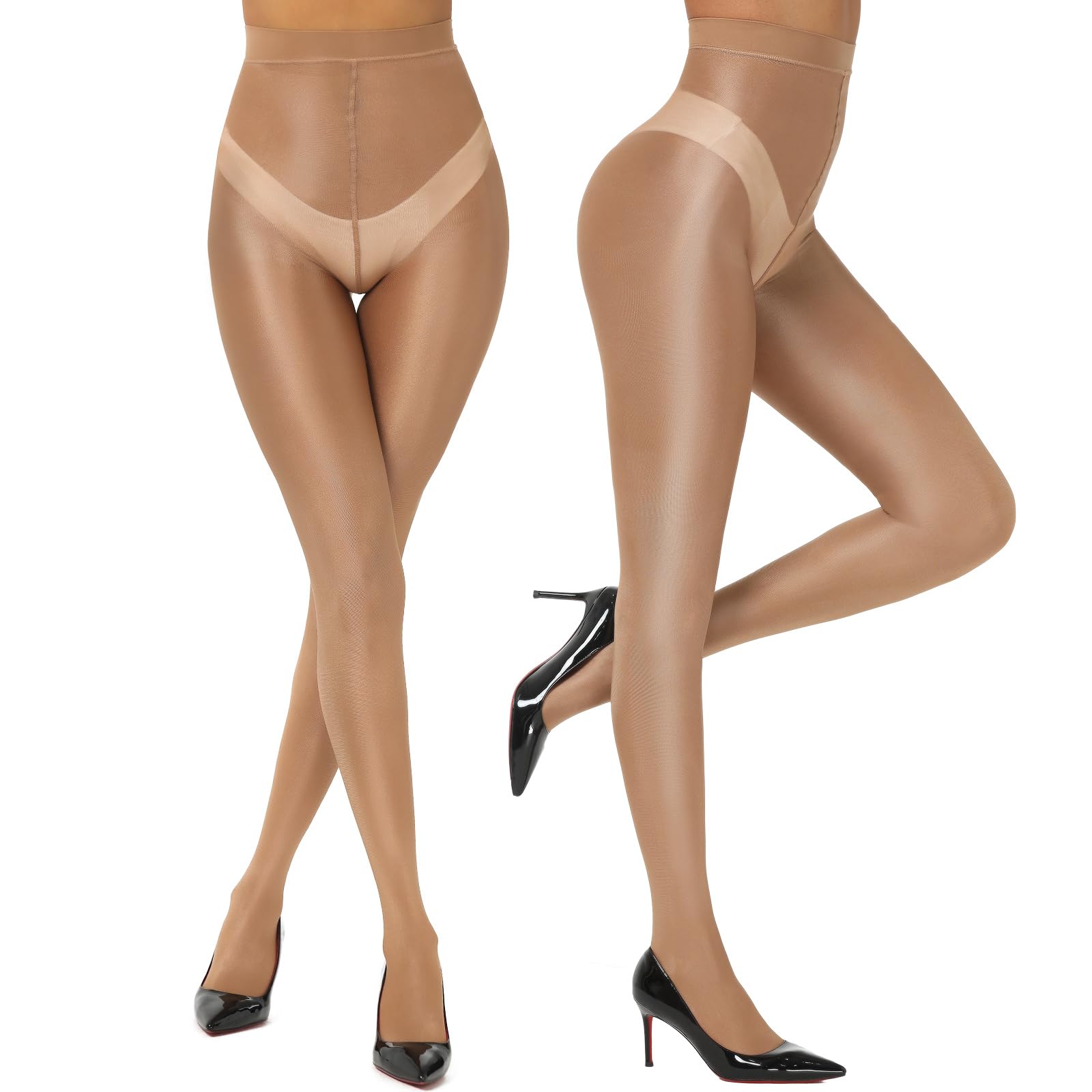 YilanmyShiny Pantyhose for Women High Waist Shimmer Tights Oily Gloss Stockings Ultra Silky 2 Pairs