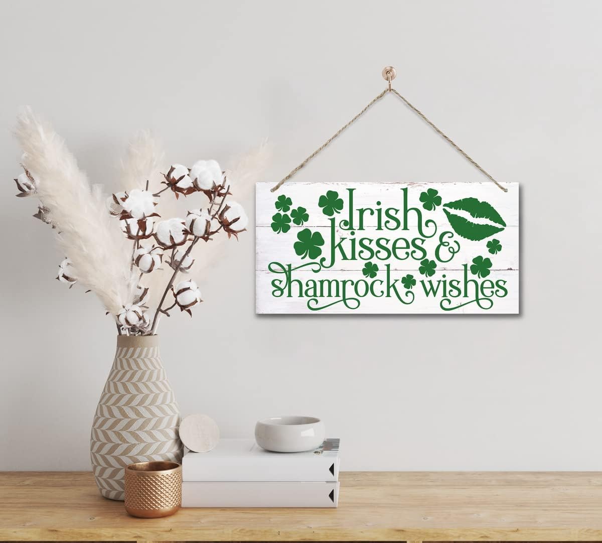 Funny St. Patrick's Day Wood Art, Irish Kisses & Shamrock Wishes Printed Wall Art, Home Sign, Hanging Door Decor image 2