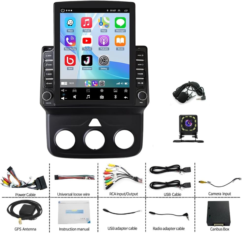 2+32GB Android 15 Car Radio for Ram 2013-2019 with Wireless Carplay Android Auto, 9.7" Touch Screen Car Stereo GPS Navi, WiFi, Bluetooth, Backup Camera, FM RDS Radio, EQ DSP, SWC