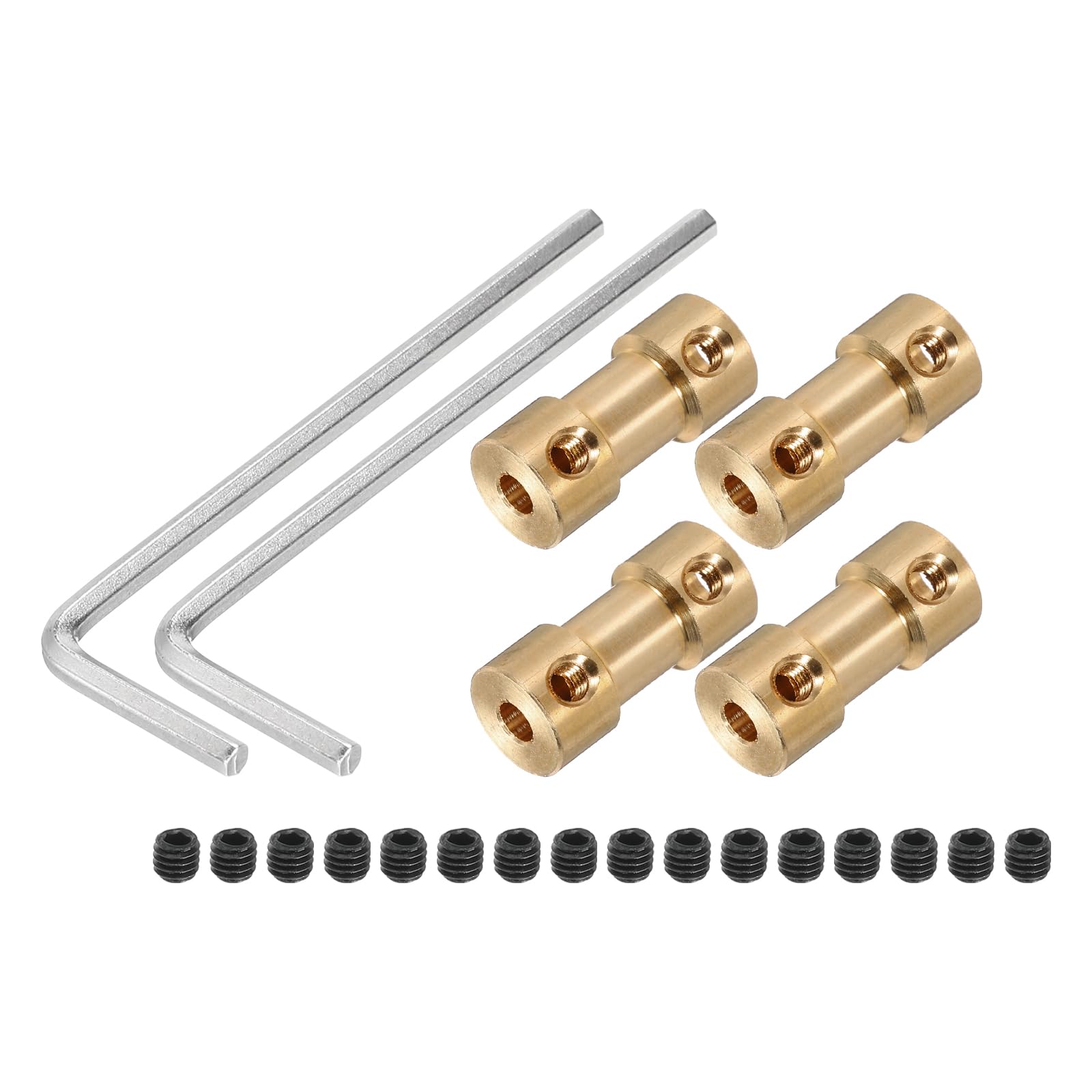MECCANIXITY 3.17mm to 4mm Bore Rigid Coupling 20mm Length 9mm Dia M3 Brass Shaft Coupler Connector for 3D Printers DIY Car Boat Copper Tone, with 4pcs