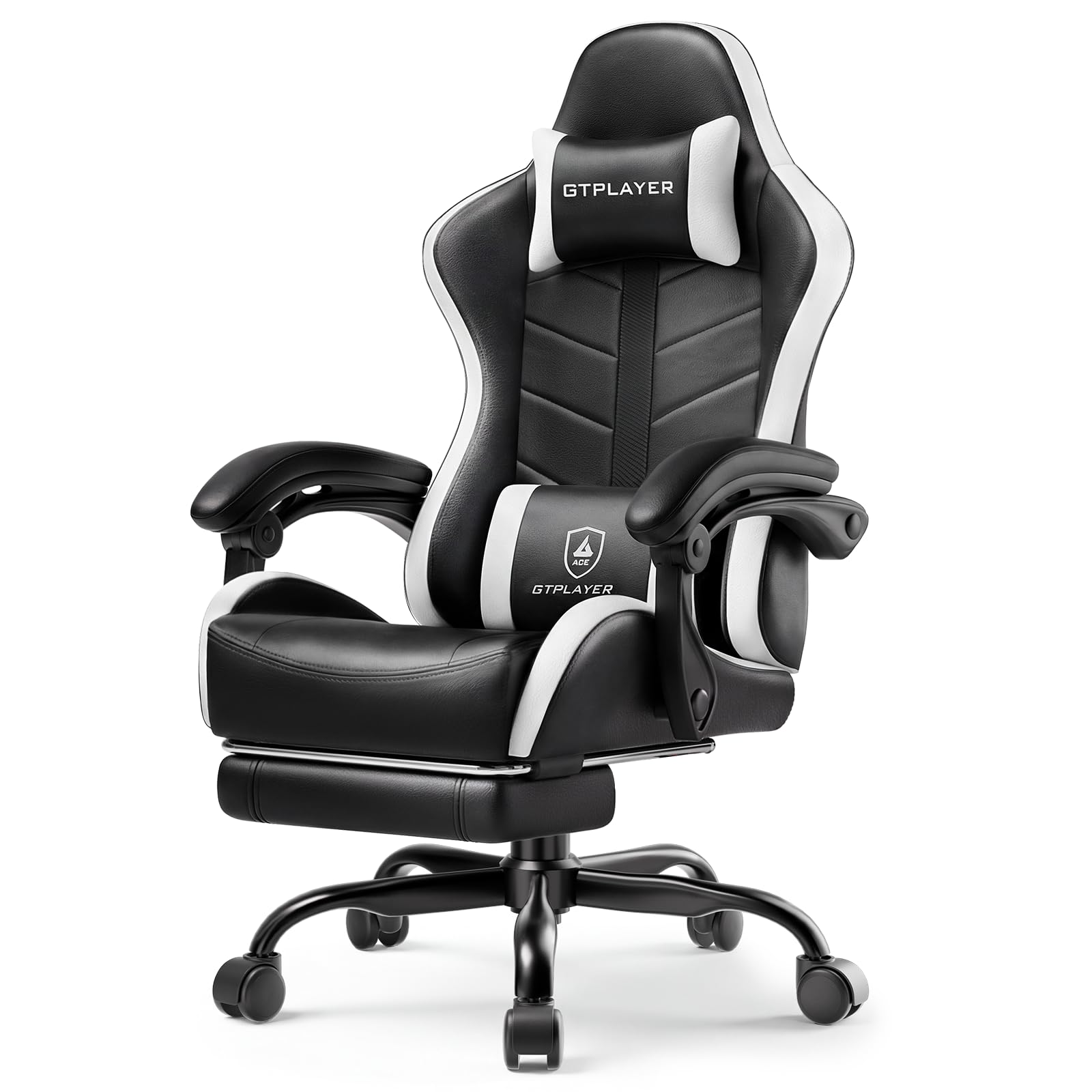 GTPLAYER Gaming Chair for Adults, Computer Chair with Footrest, Pearl White