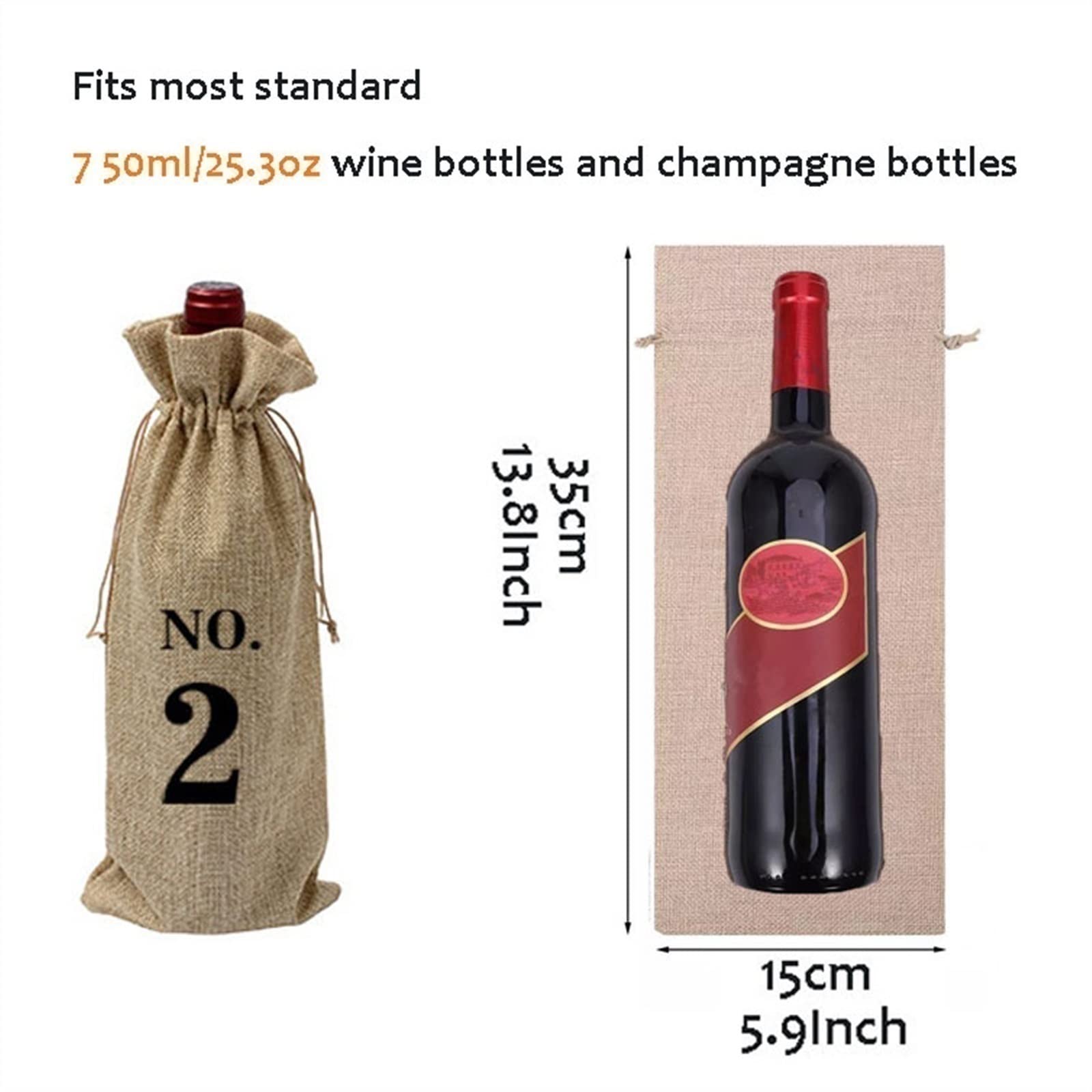 VOLWCO 10 Pezzi Sacchetti di Vino, Borsa per Vino in Juta,Sacchetti Regalo di Iuta per Bottiglie di Vino, Riutilizzabili, Sacchetti Regalo di Vino Coulisse, 35 x 15cm (Color : Dark Blue