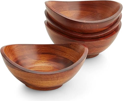 Miniatura 2 de Woodard & Charles - Juego de 4 cuencos individuales de madera para ensalada, fruta, aperitivos, nueces dulces y más, 7 x 6 12 x 3 pulgadas.