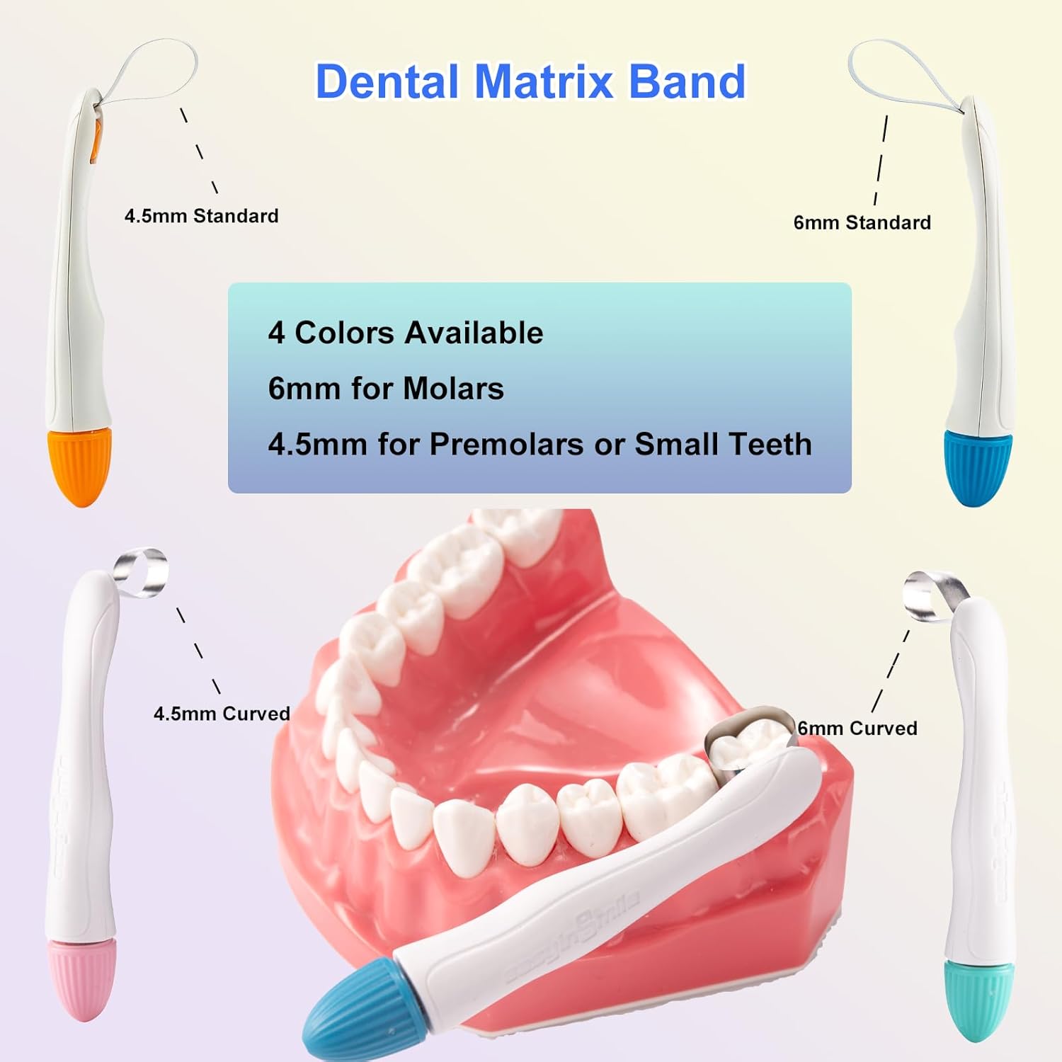 Orthodontic Dental Matrix-Profect Bands Dental Sectional Matrix System Metal Restoration Matrix Bands Yellow/Red/Blue/Green (50PCS-Red-Curved-4.5mm)