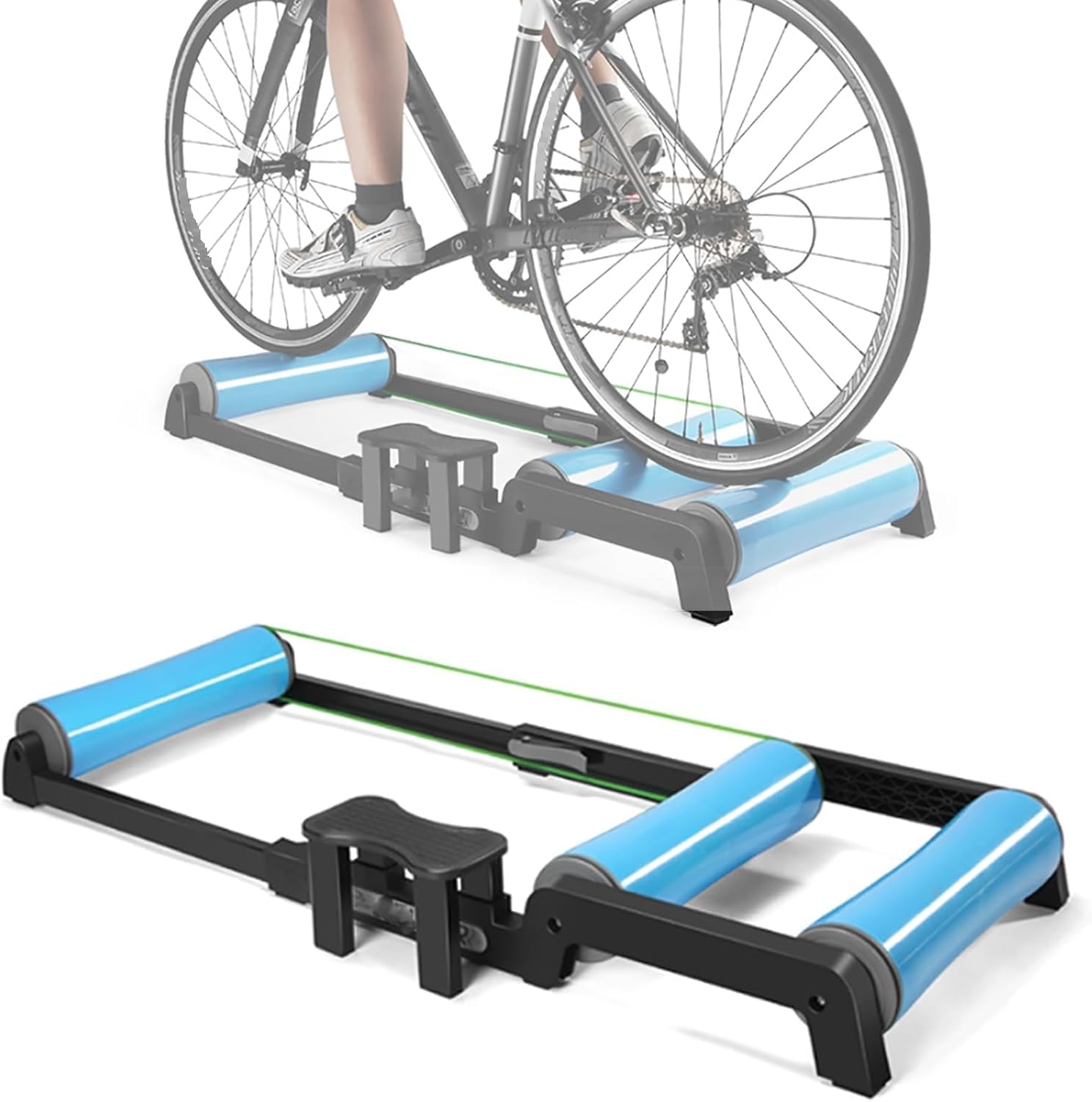 Entrenador de bicicleta de rodillo ajustable para bicicletas de montaña y carretera de 24-29 pulgadas, soporte de bicicleta interior silencioso con rodillos de PP lisos y marco de aluminio estable