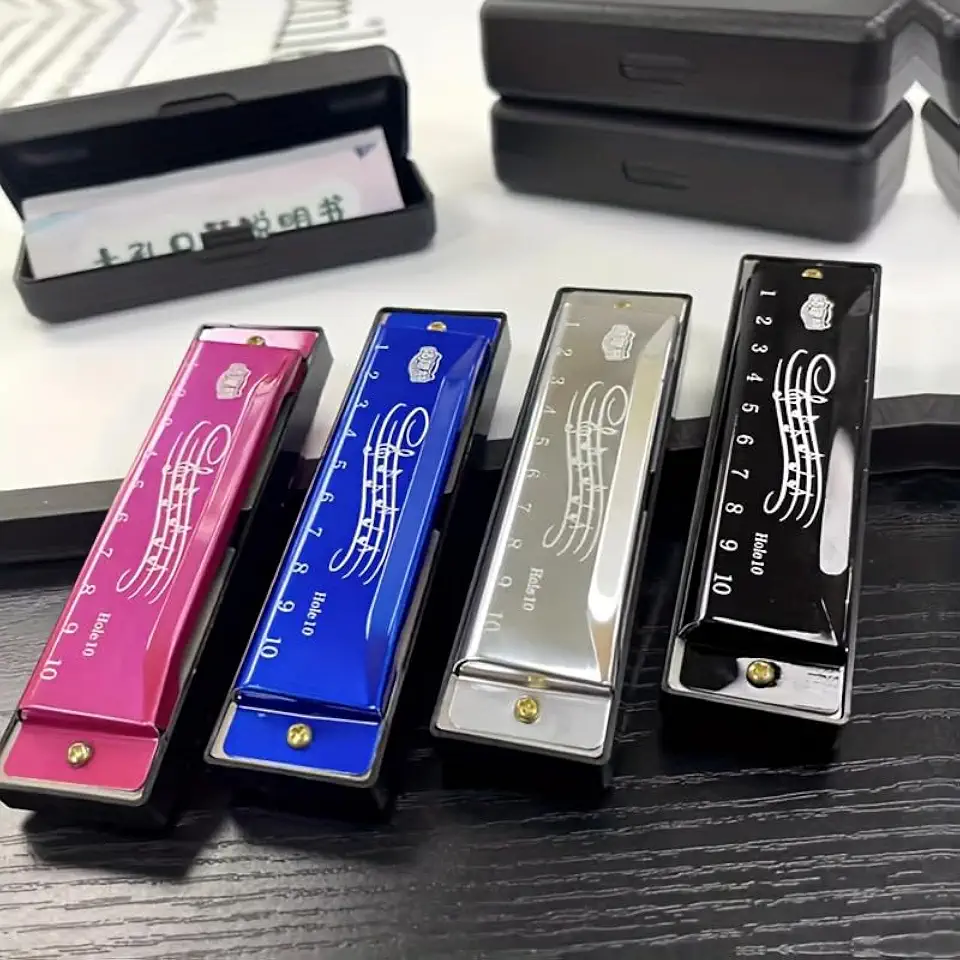 Gaita diatônica de 10 furos chave de C, órgão de boca de plástico polido colorido para iniciantes, instrumento musical portátil para crianças e adultos, presente divertido de hobby para Dia dos