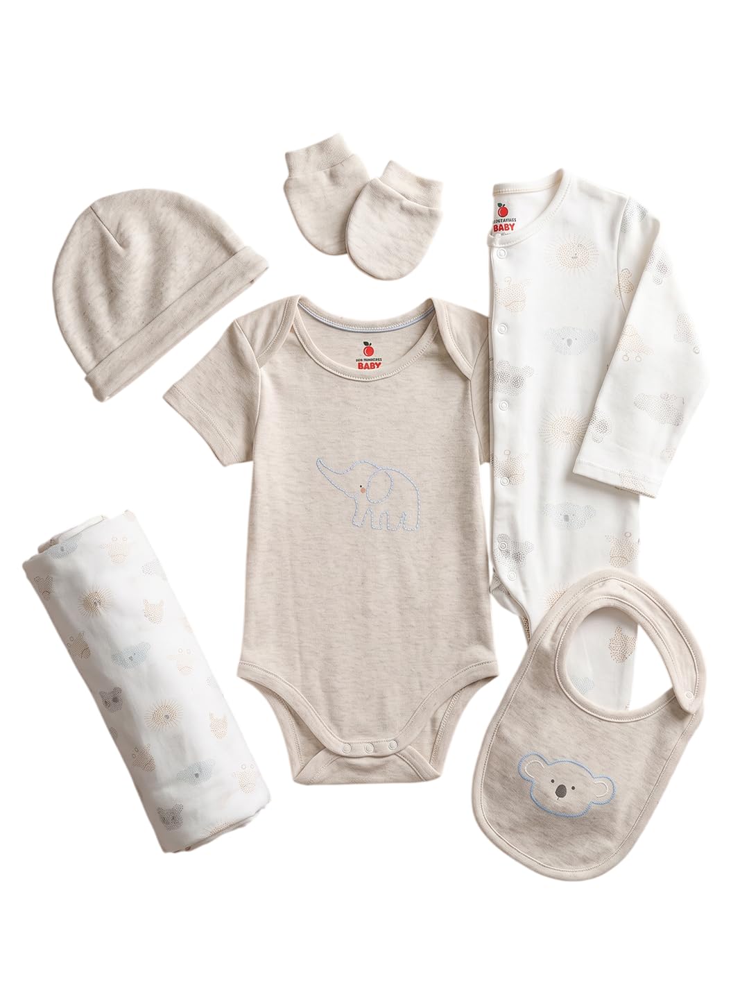 6 Pcs Clothing Gift Set, 100% Cotton Soft & Breathable 6-Piece Layette Set with Bodysuit, Romper, Bib, Cap, Mittens & Swaddle, 0-12 Months, All-Season Wear-picture-19