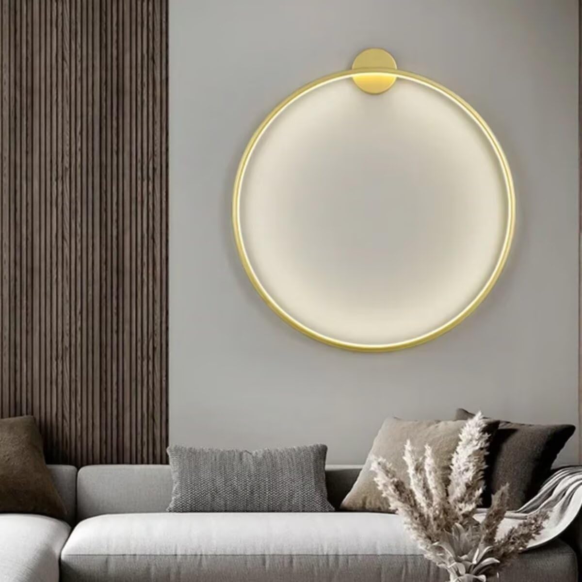 AstrizLamp Circle Wall Light Gold 50cm Minimalist Round Wall Lamp Large Indoor Indirect Light Dimmable Living Room LED Ring Wall Lights Hard-Wired, for Shop Office Cafe Hallway Study Room