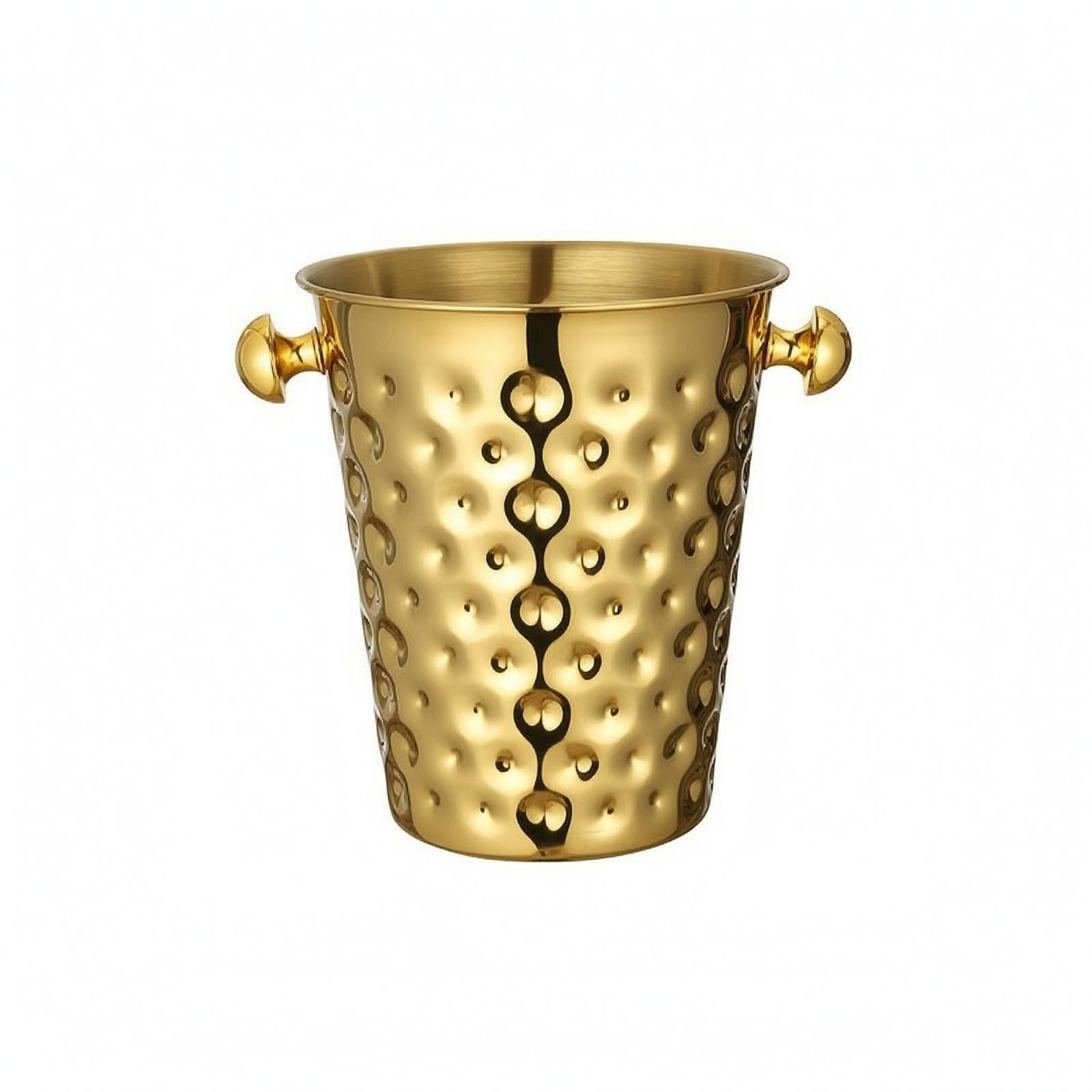 Milageto Seau à Champagne Support Seau à Vin Glacière Rafraîchisseur à Bouteilles Contenant à Glace en Acier Inoxydable Finition Polie Forme Évasée Pratique, Doré, Seau À Glace Martelé Doré