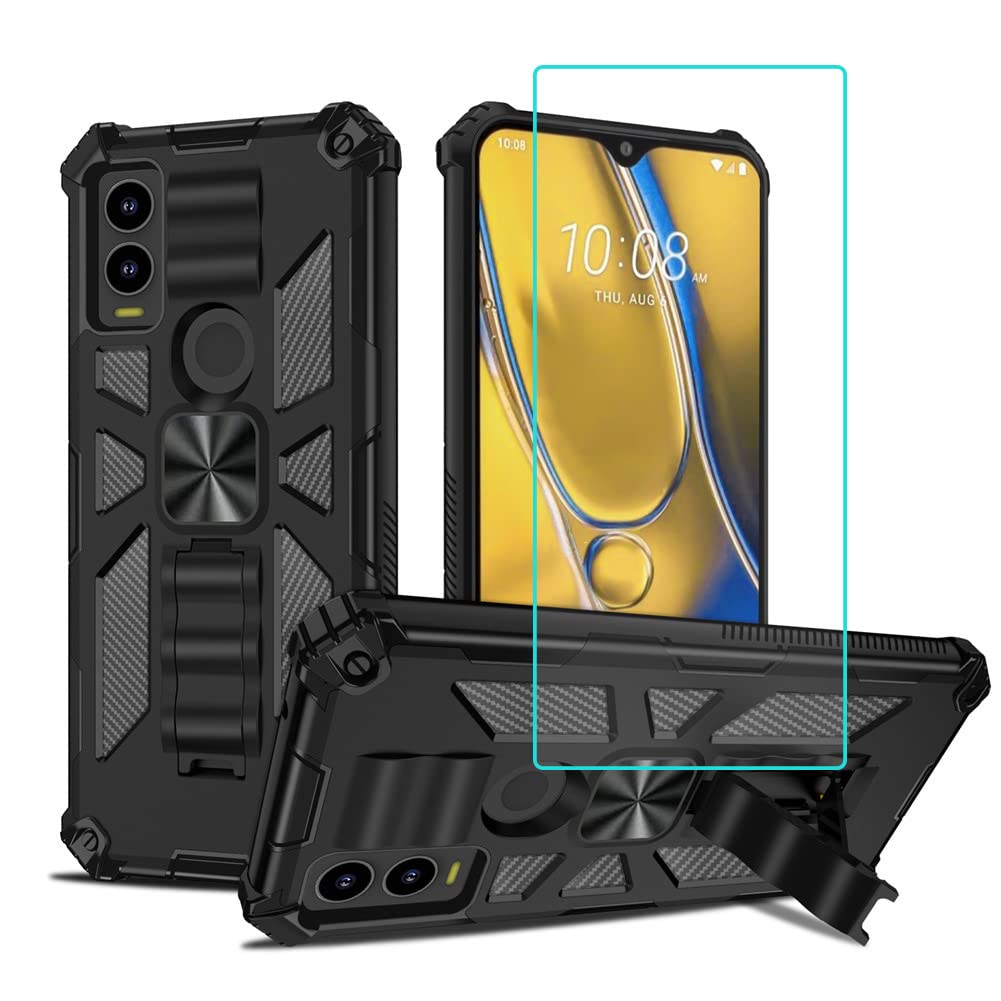 for Cricket Innovate E 5G Case with Screen Protector,Sleek Rugged Hybrid Dual Layer Heavy Duty Protection with Invisible Foldable Magnetic Kickstand Shockproof Phone Case for Cricket Innovate E 5G