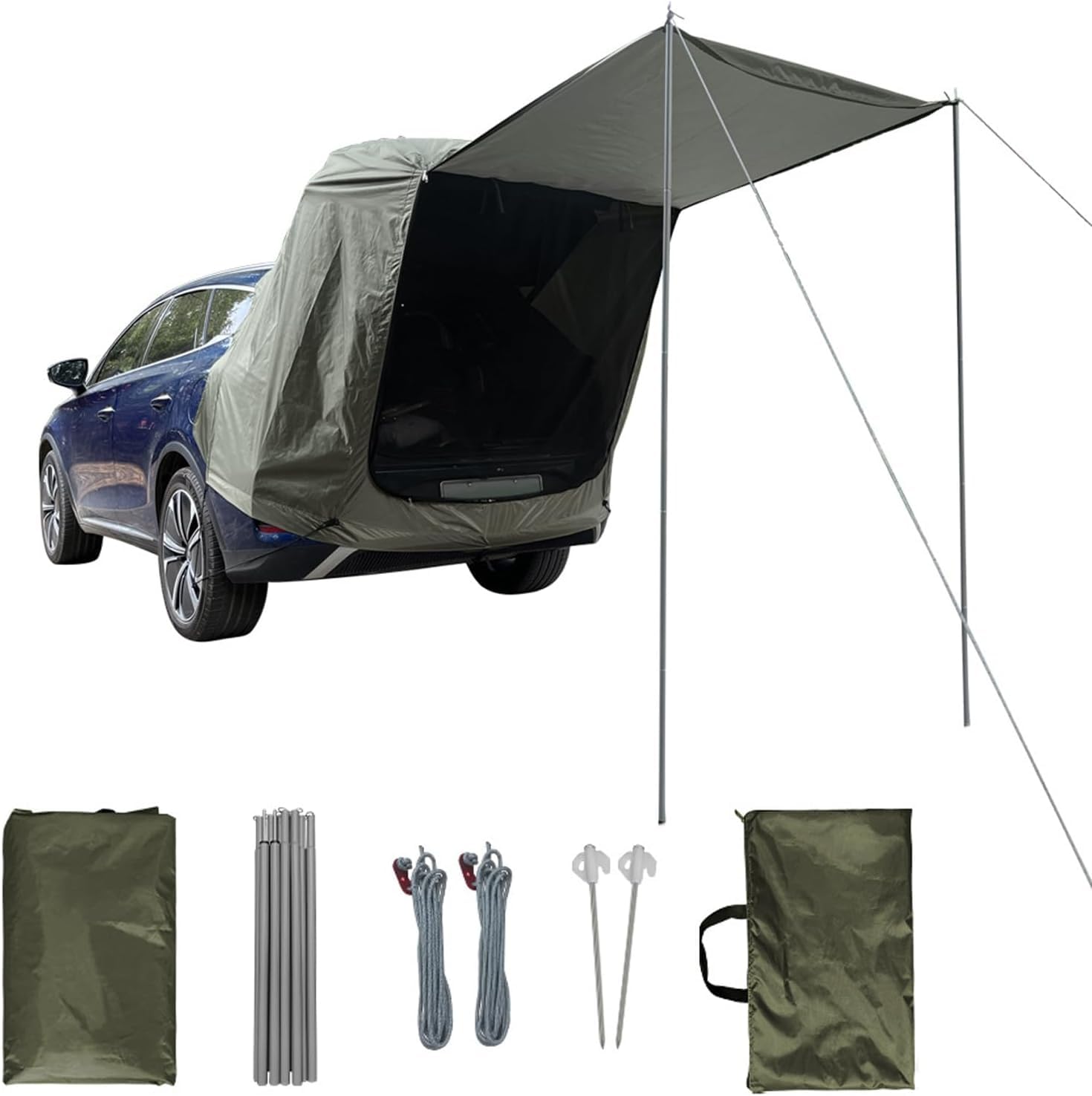 Tienda de Campaña para Coche, Carpa para Portón Trasero con Mosquitera, a Prueba de Viento, Protector Impermeable AutomóVil para SUV, Toldo para Auto para Acampar y Aventuras al Aire Libre, Caqui