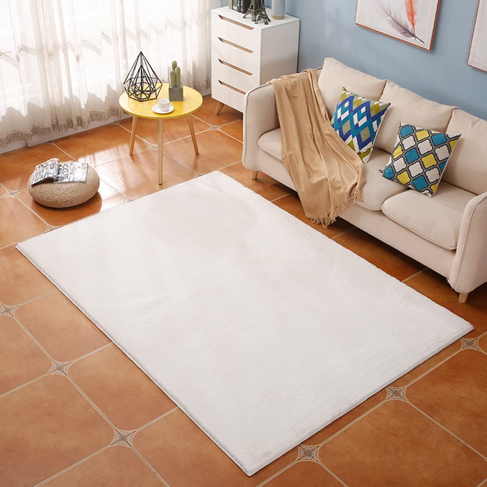 Zswpyq Faux Sheepskin Area Rug Super Soft Faux Rabbit Fur Rug Fluffy Rug for the Bedroom Living Room Nursery,White,60 x 120 cm