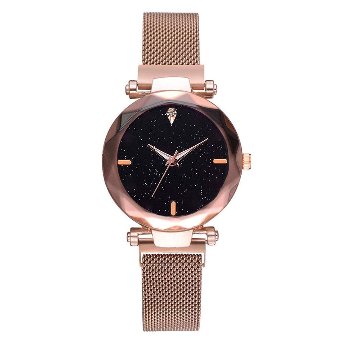 Luicy Magnetic Buckle Stainless Steel Luxury Magnet Rose Gold Analogue Black Dial Womens Wrist Watch (B07VN4QY9Z) Amazon Price History, Amazon Price Tracker