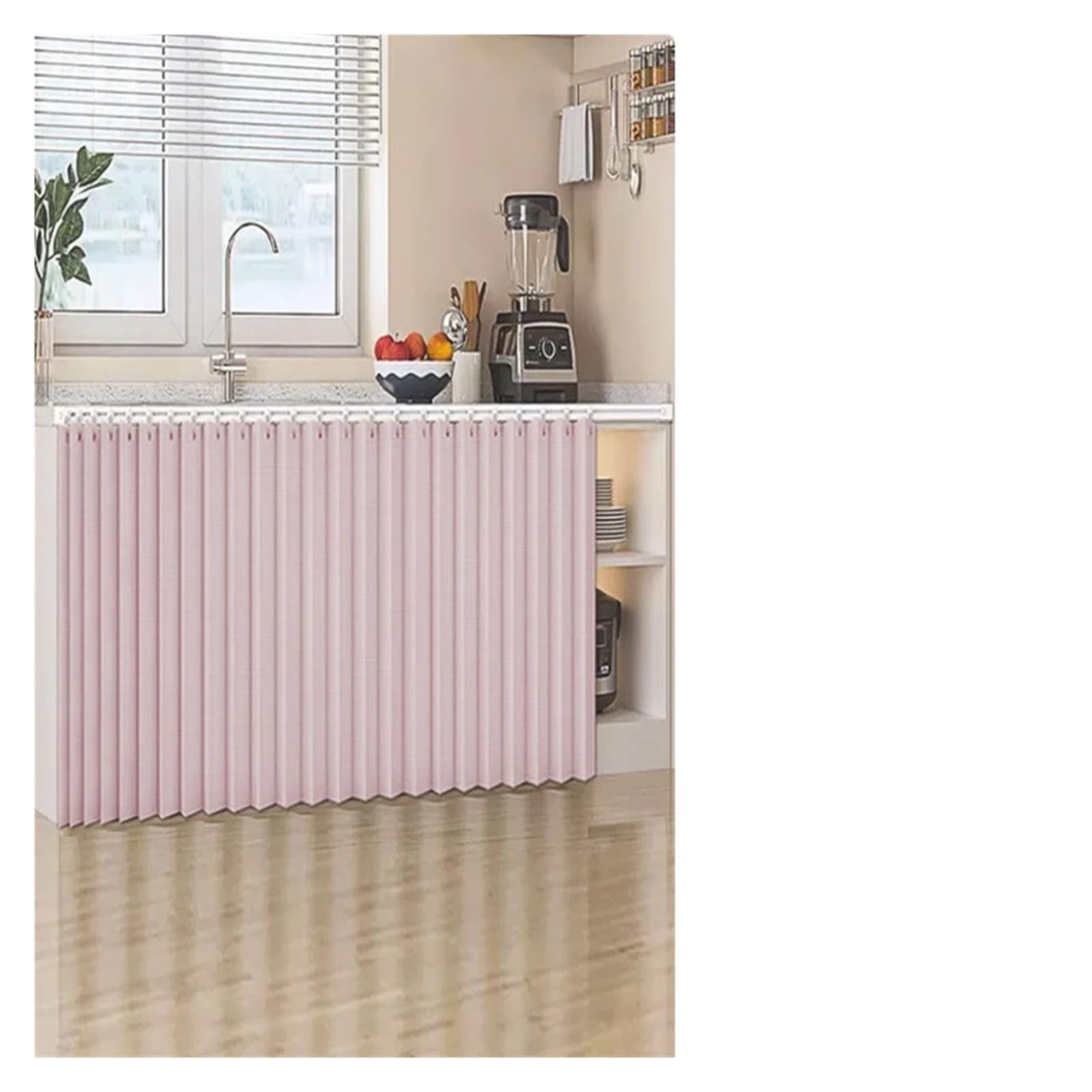 Rideau placard cuisine pliant rose 140x70cm et store confidentialité armoire