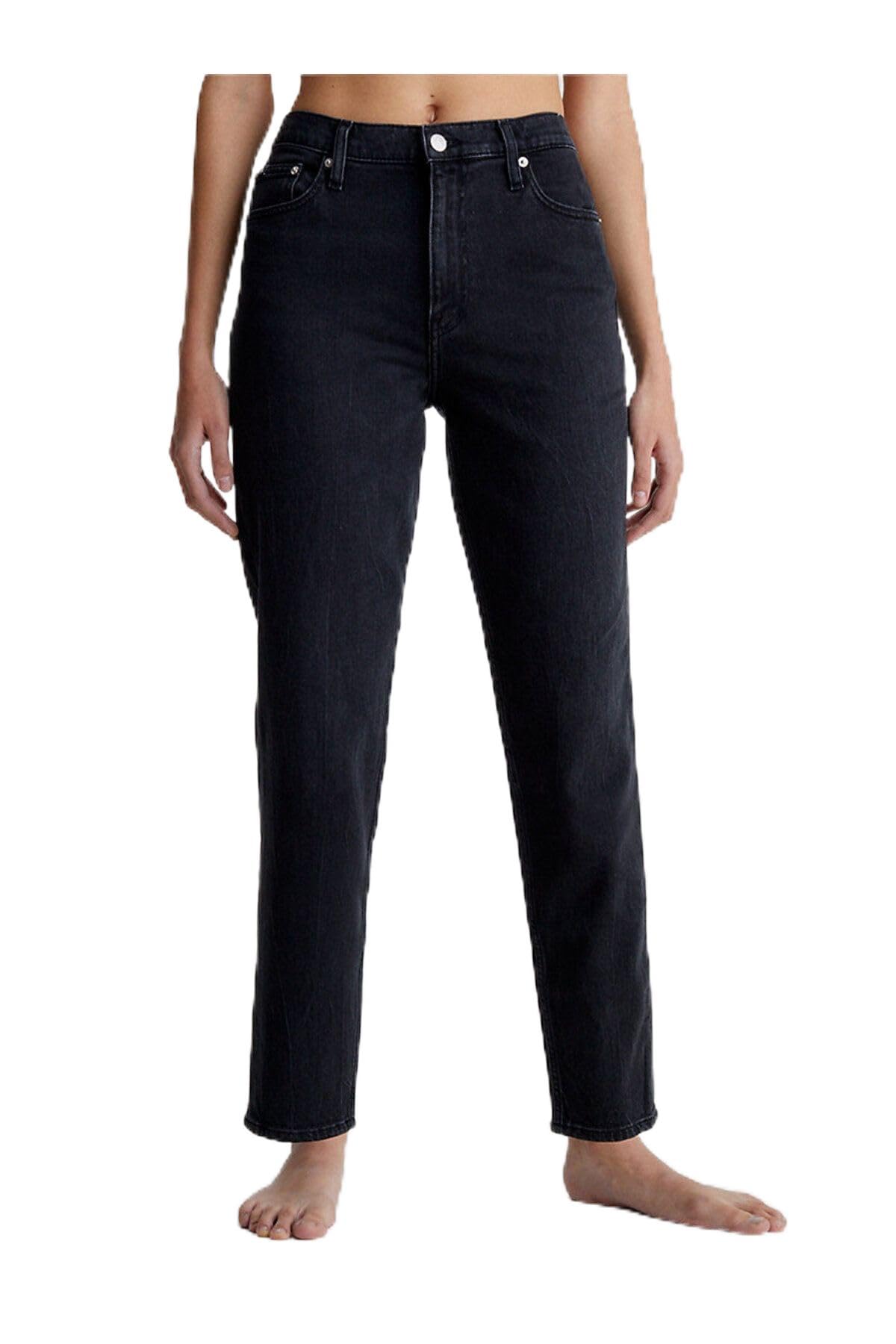 Calvin Klein Women’s Mom Fit Jeans, Black (Denim Black), 36W/34L