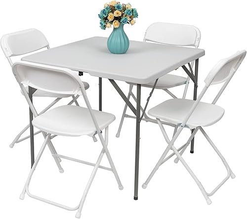 Miniatura 11 de Juego de 4 sillas plegables, sillas plegables de plástico negro con marco de acero, paquete de 4 asientos comerciales apilables portátiles, Negro