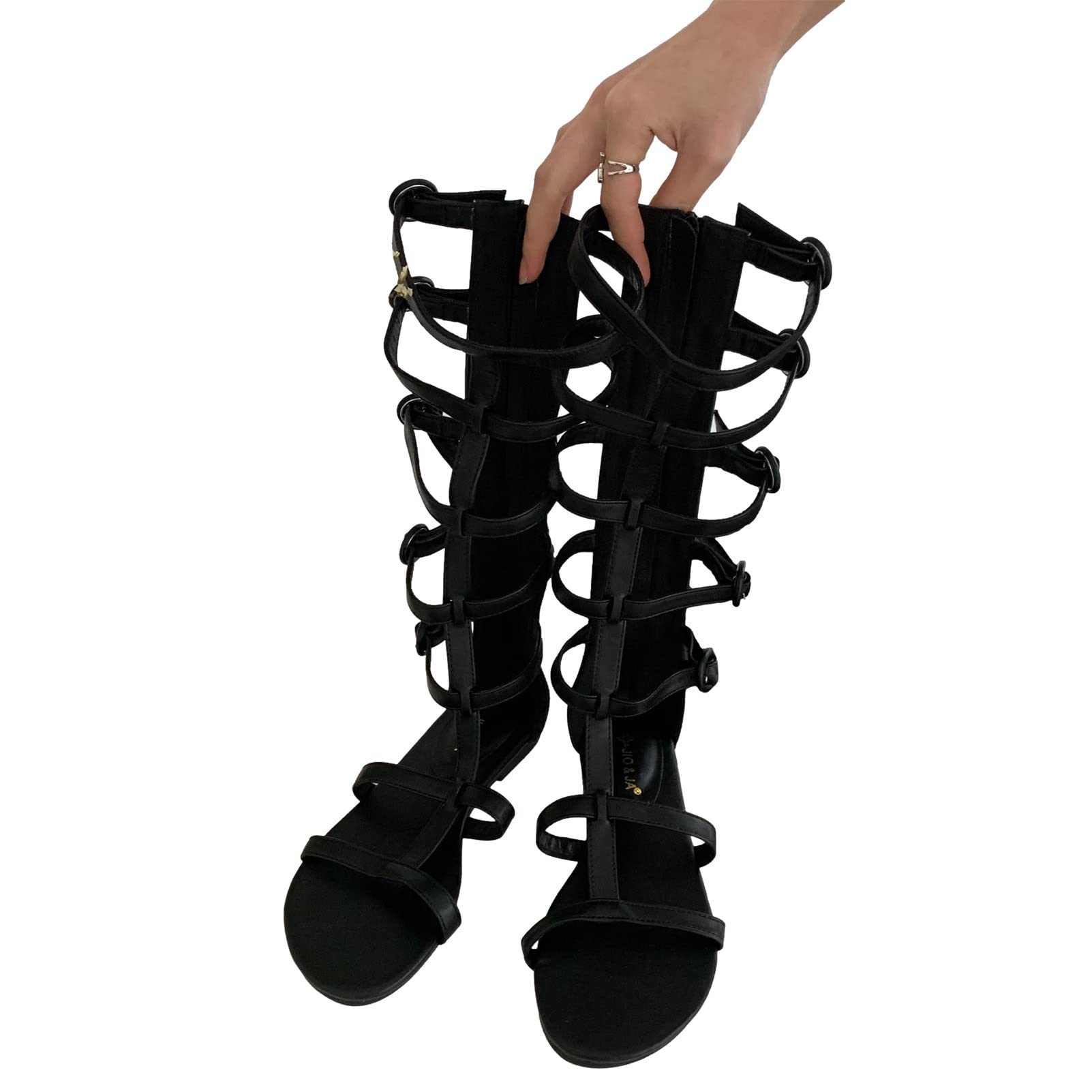 Mujer Puntera Abierta Ajustable Sandalias con Tiras Sandalias Gladiator Romanas Botas Rodilla con Cremallera