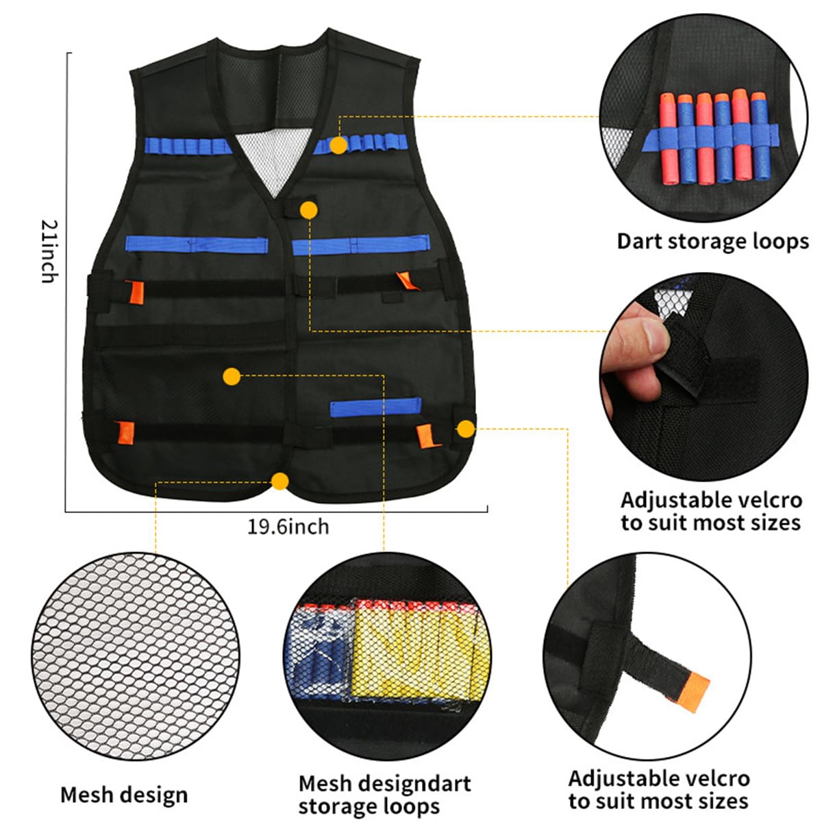 Taktische Weste Jungs Set für NERF-Waffen, Kinder Taktische Jacke Set mit Maske, Schutzbrille, 2 Armband, Dartgürteln, Waffenholster, Kids Tactical Vest für Nerf Zubehör