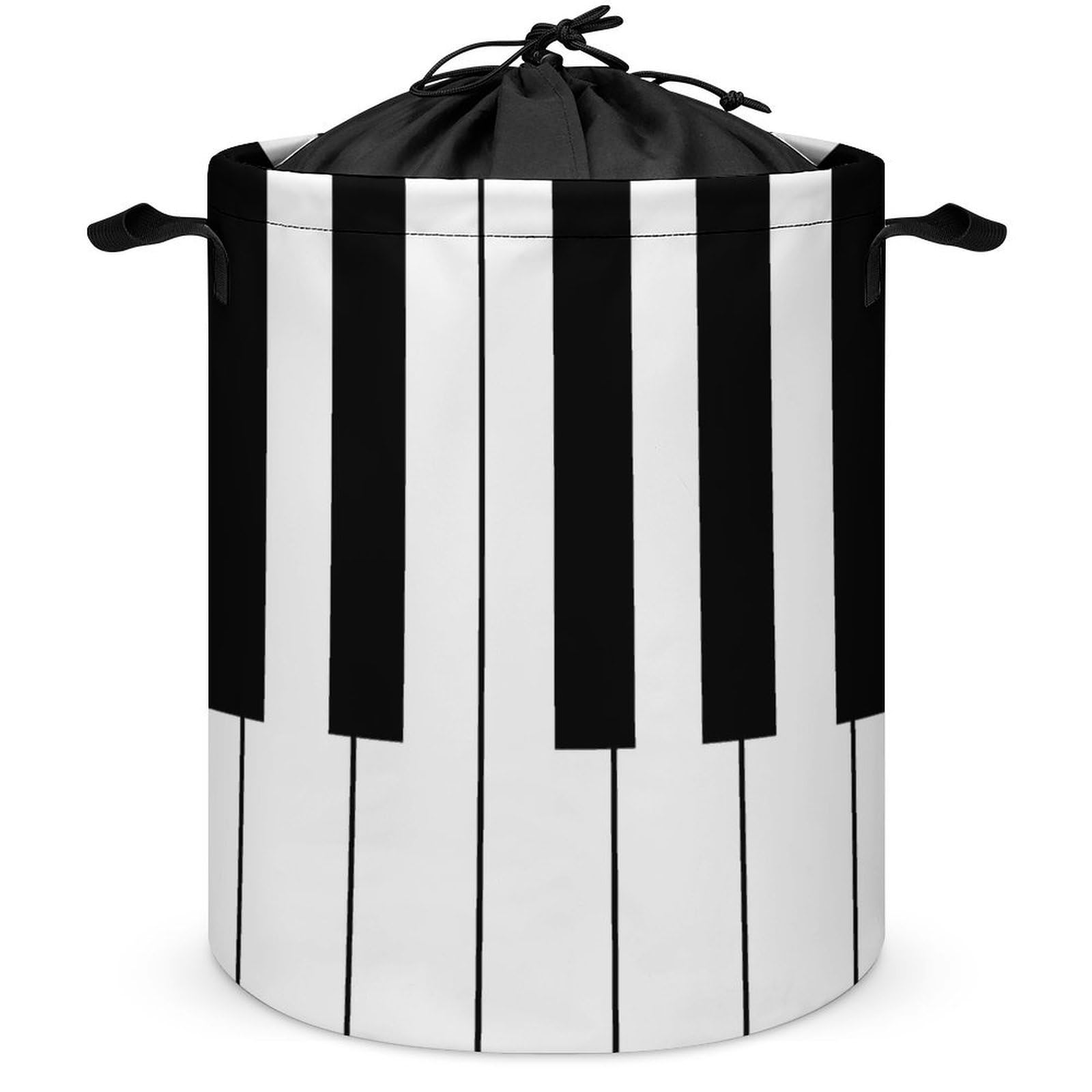Qjjinxior Drawstring Laundry Hamper, Music Piano Keys Laundry Basket, Washing Basket with Handle