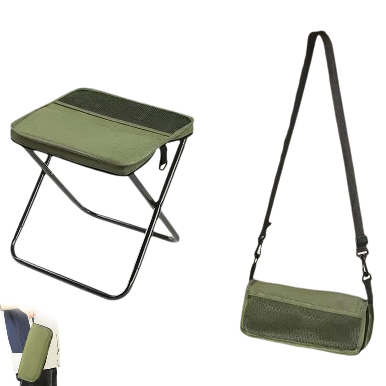 Taburete plegable ultraligero con correas de hombro ajustables, ideal para senderismo, camping, pesca, caza y actividades al aire libre (verde, grande)