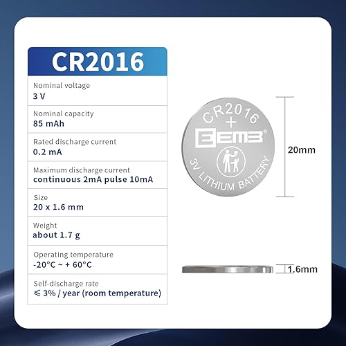 Miniatura 2 de EEMB Paquete de 5 baterías CR2016 de 3 V con botón de litio para monedas, batería ECR2016 DL2016 LM2016 para llaves, relojes, calculadoras,