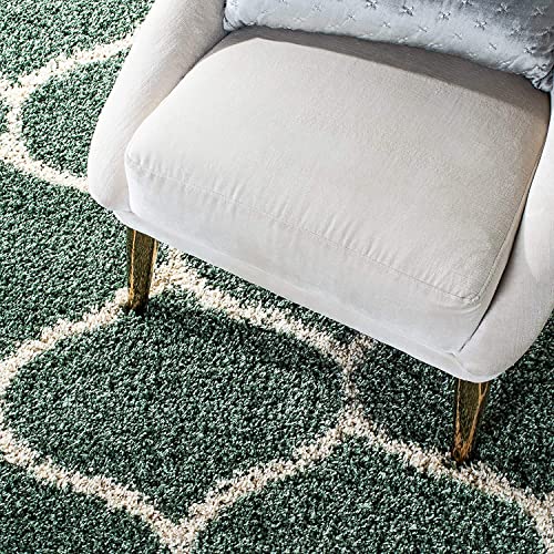 Image of Handwoven Microfibre 3D Rug for Living Room (Light Green & Ivory Moroccan, 6 X 6 Feet (Square), Microfibre)