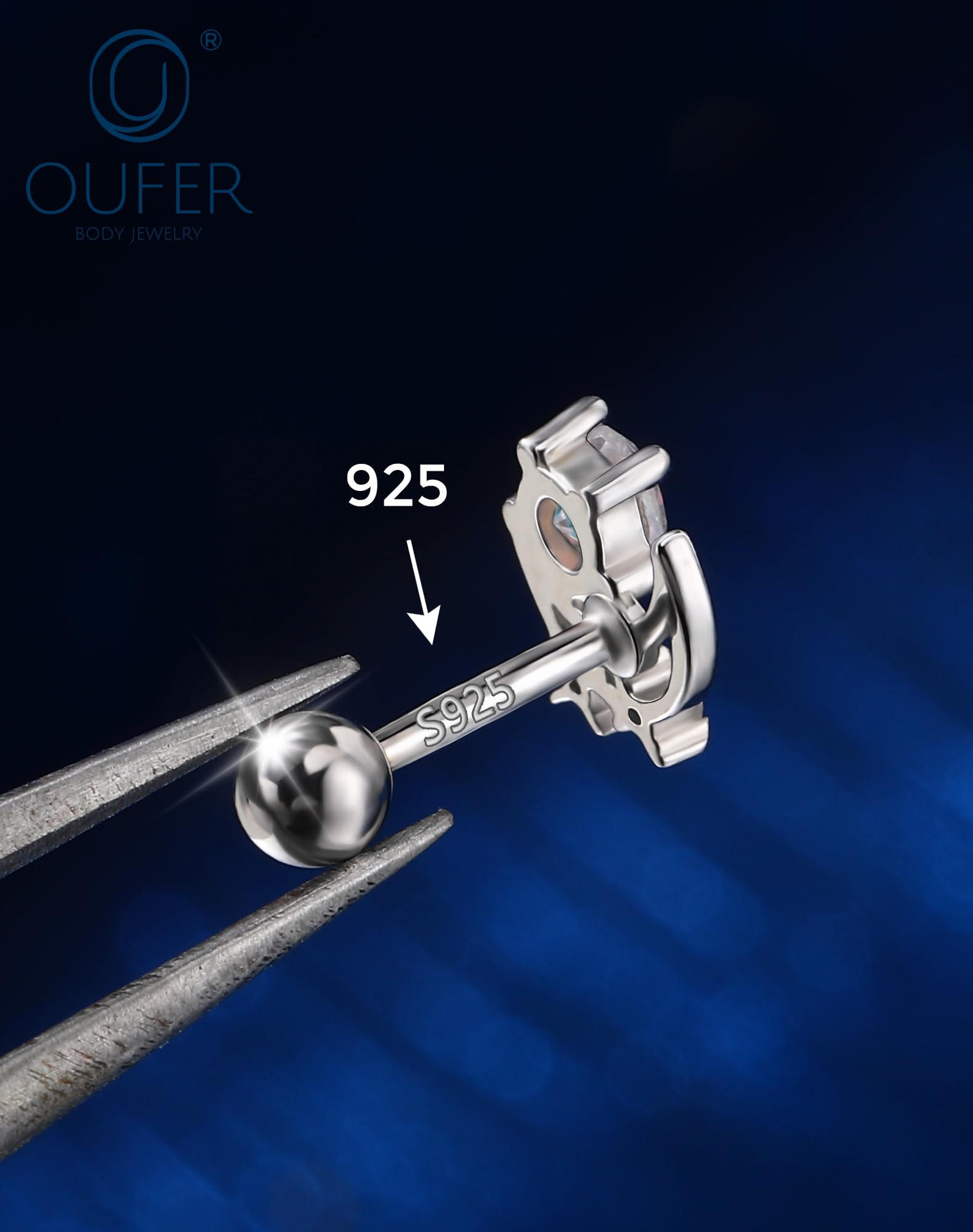 OUFER 18G Helix Piercing Gioielli Argento Sterling 925 Piercing Naso 6mm Luna Stella per Conch Tragus Stud Orecchini Cartilagine Labret Argento Oro per Donna