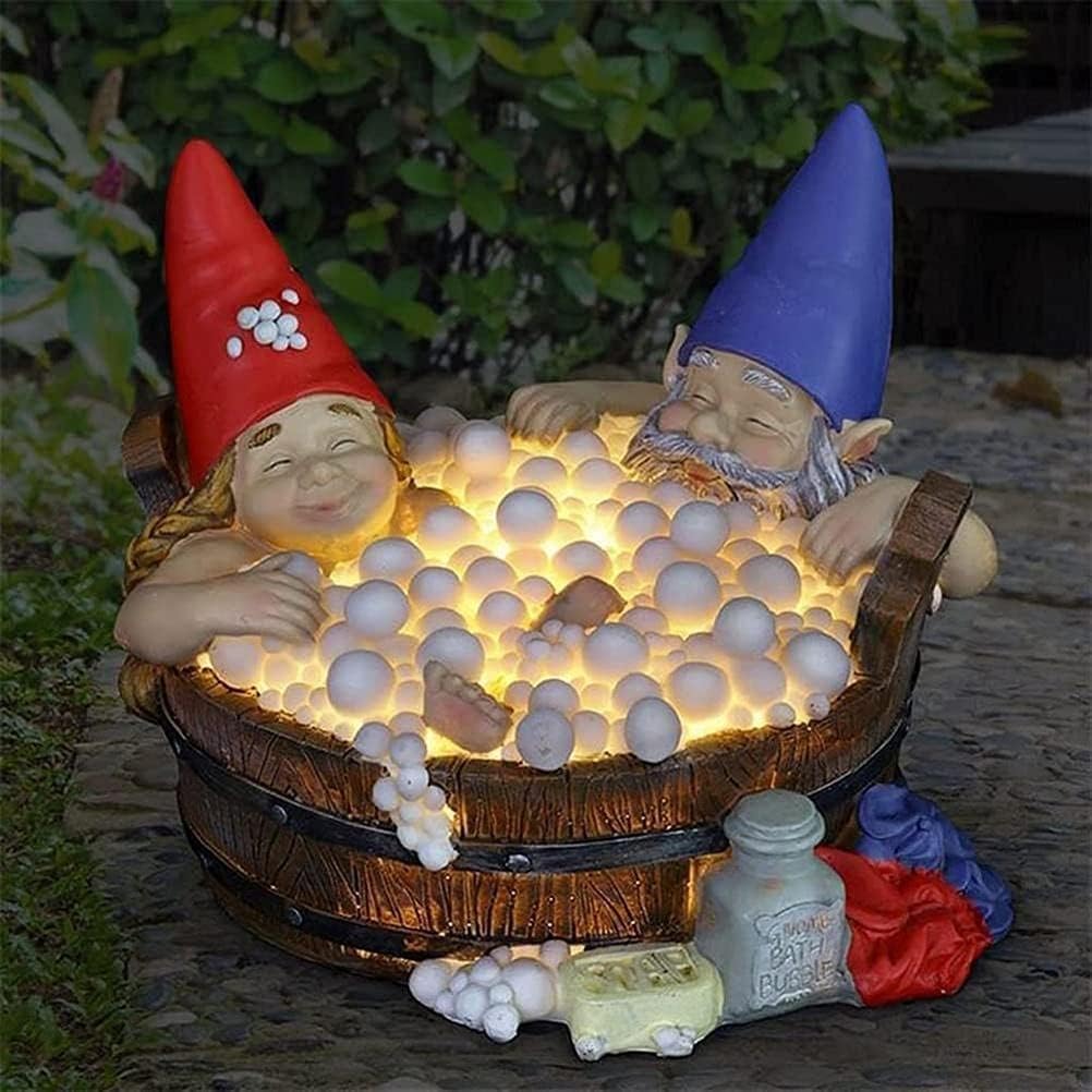Słoneczne figury do dekoracji na zewnątrz Dekoracja ogrodowa Słoneczna figura krasnala do kąpieli Rzeźba Lampka nocna Rozmiar 18x13,5 cm Materiał Słoneczna para Dekoracja, rzeźba (różne kolory)