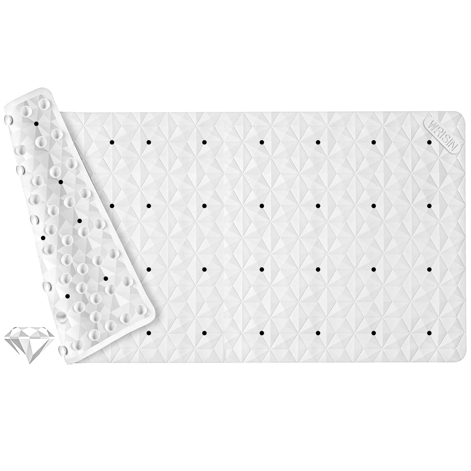 Tappetino antiscivolo per vasca da bagno e doccia, tappetino in gomma naturale con ventose e fori di scarico, senza BPA e PVC, lavabile in lavatrice, motivo a rombi unico, 43 x 89 cm