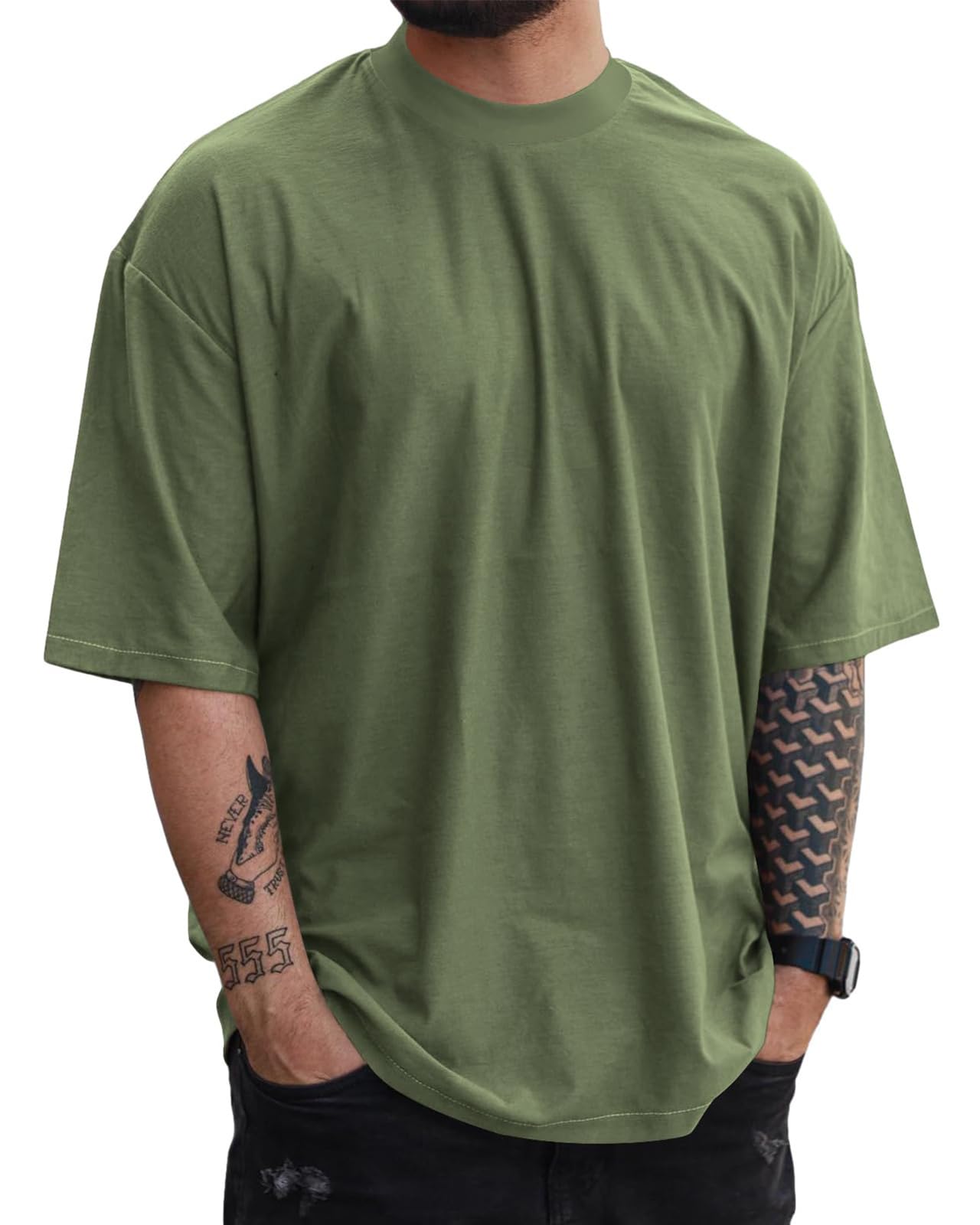 LAOARA Oversized Tshirt Herren Sommer Basic Männer Kurzarm Gym T Shirt Sport mit Rundhals Tee M-3XL
