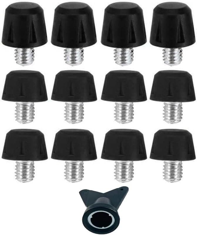 12pcs Football Studs Replacement Kit 8mm & 10mm Conical Soccer Cleats for Soft Ground, Screw-in Spikes for Training & Competition, Includes Wrench (Black/Blue/Red