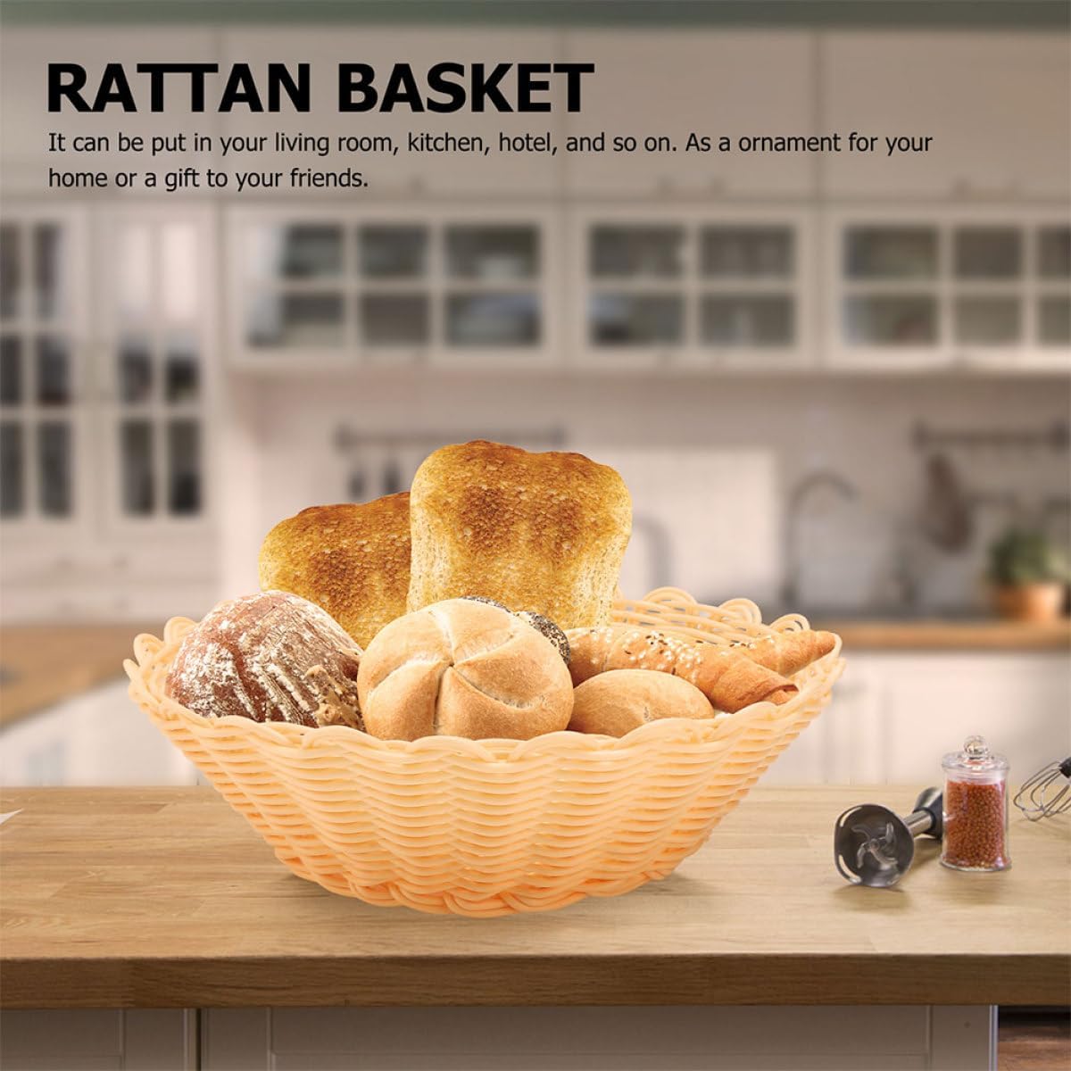 2 Pieces Woven Bread and Fruit Storage Baskets, Small round Rattan-style Food Serving Baskets for Home Kitchen Tabletop Organization, 22x8x2cm