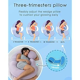 QUEEN ROSE Cooling Pregnancy Pillows,E Shaped Full Body Pillow for Sleeping, with Pregnancy Wedge Pillow for Belly Support, 60 Inch Maternity Pillow for Side Sleeper, Cooling Rayon Cover, Purple